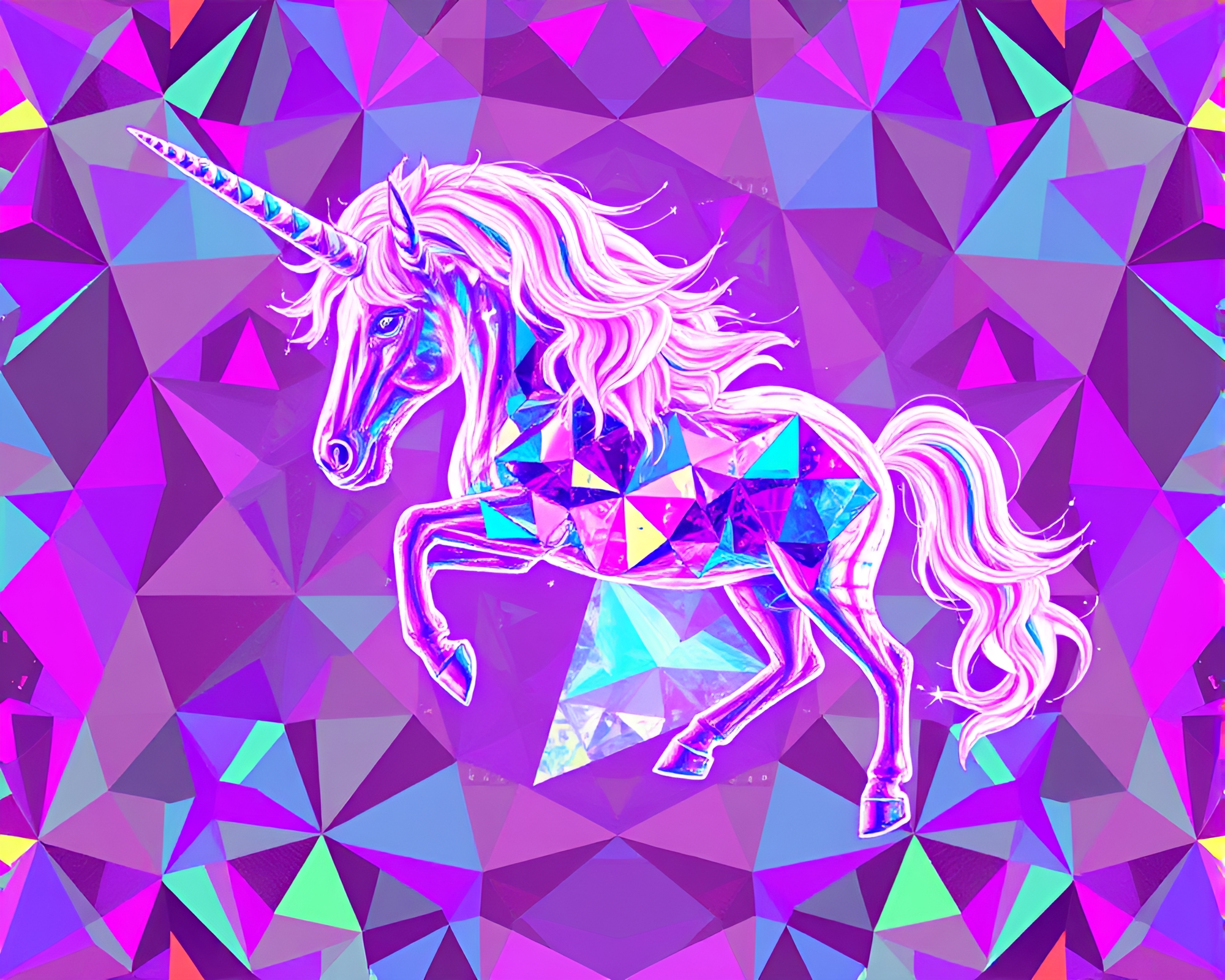 Glitch Unicorn in Geometric CGI Pattern – free AI stock image