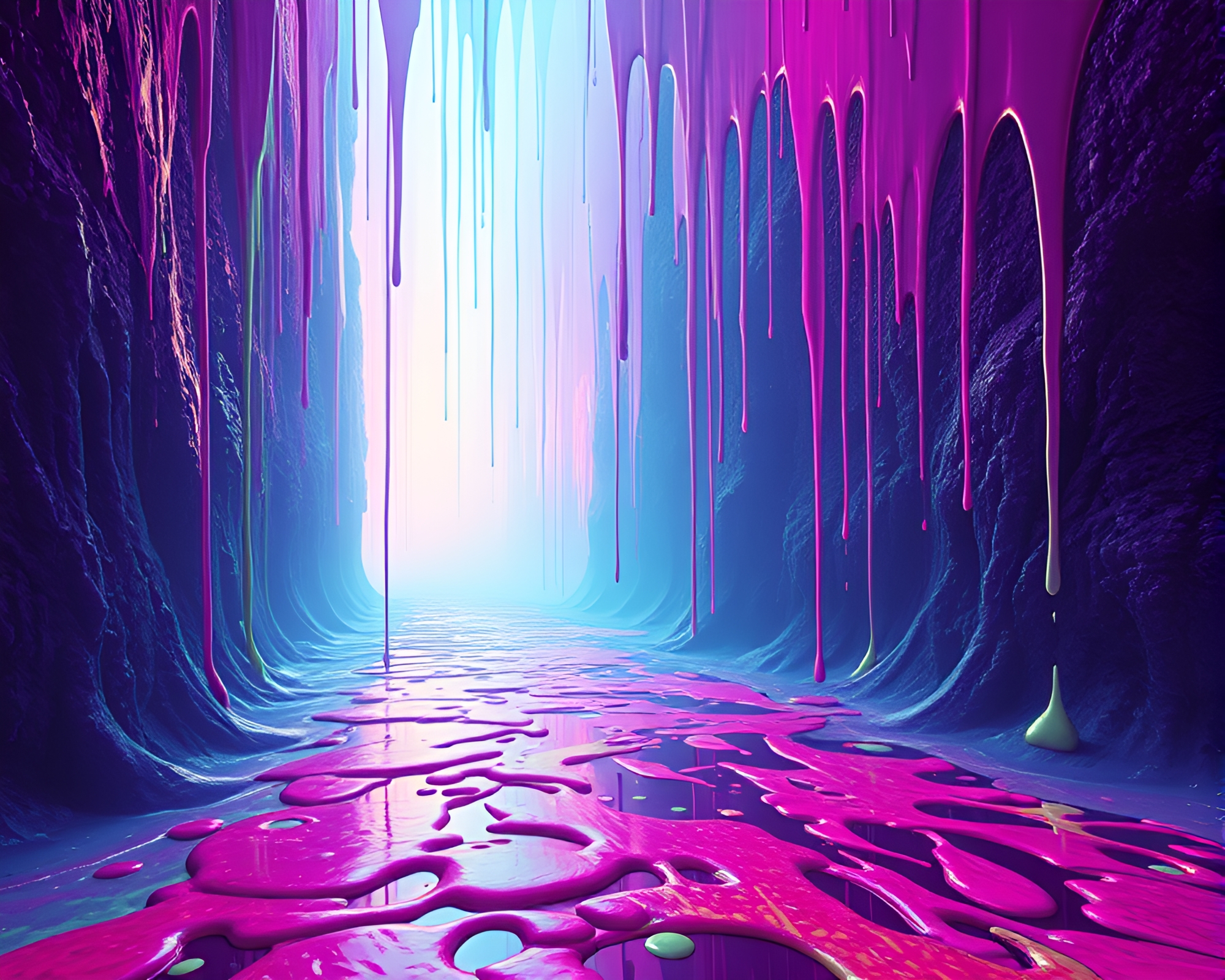 Neon Dystopian Dreamscape with Paint Drips – free AI stock image