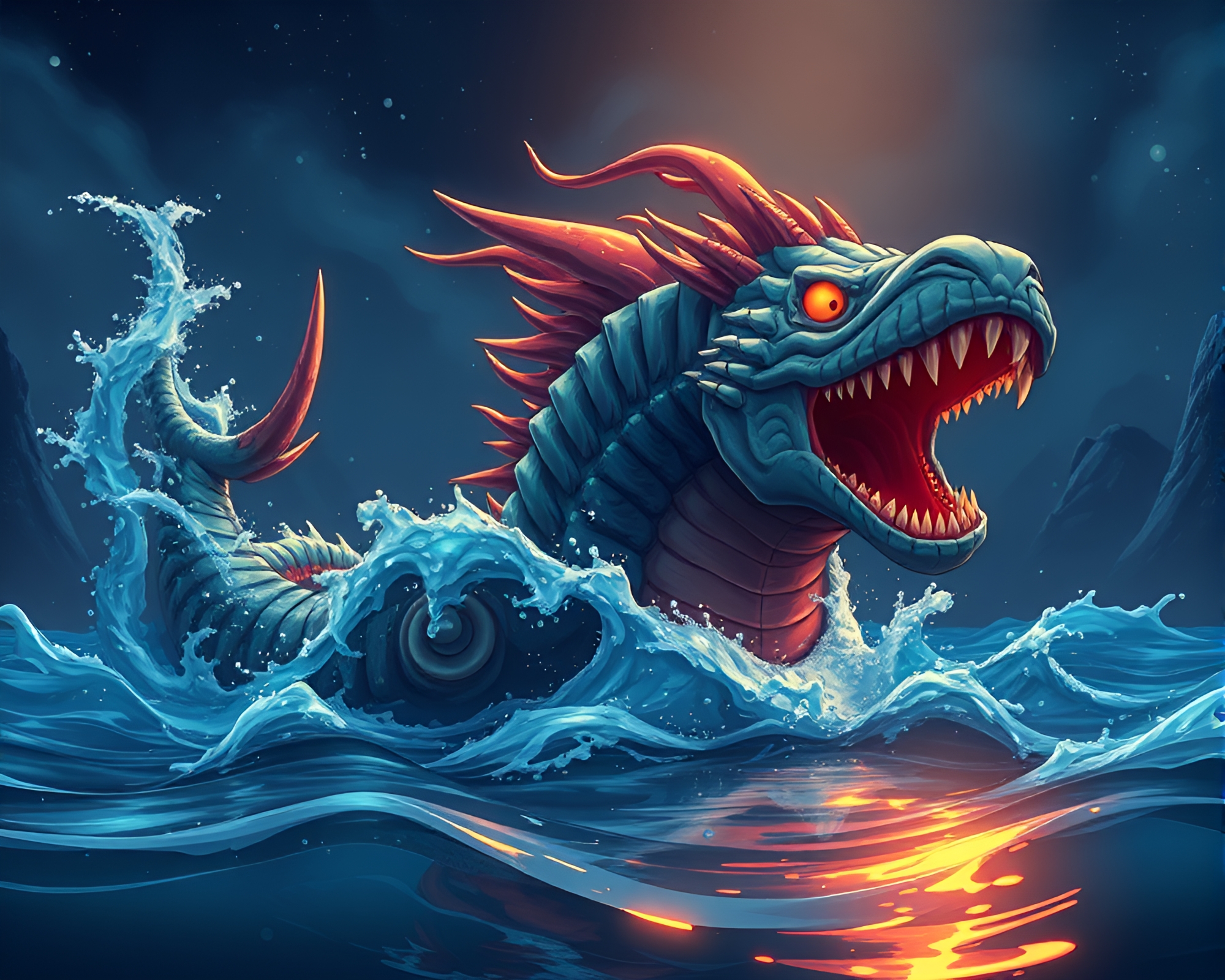 Leviathan Rising: Cartoon Style Water Distortion Art – free AI stock image