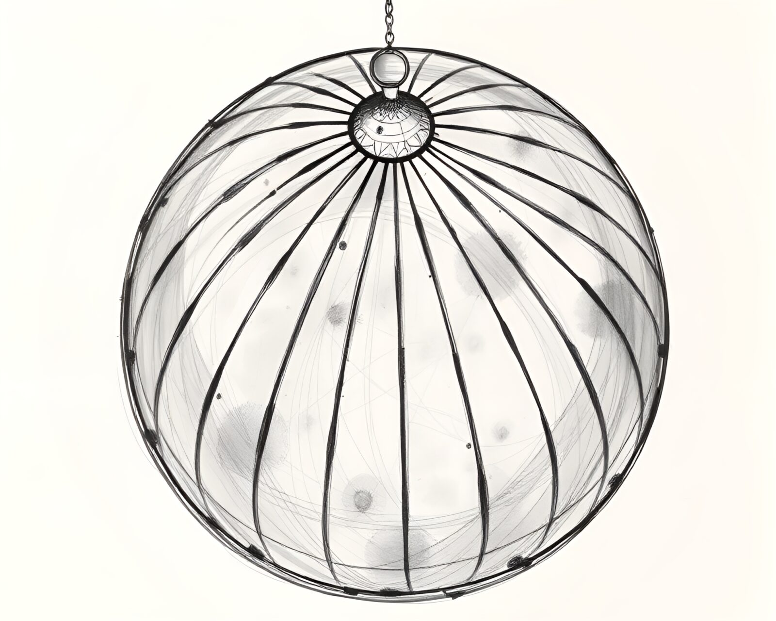 A mesmerizing stained glass dome featuring intricate etching lines and sumi-e brushwork