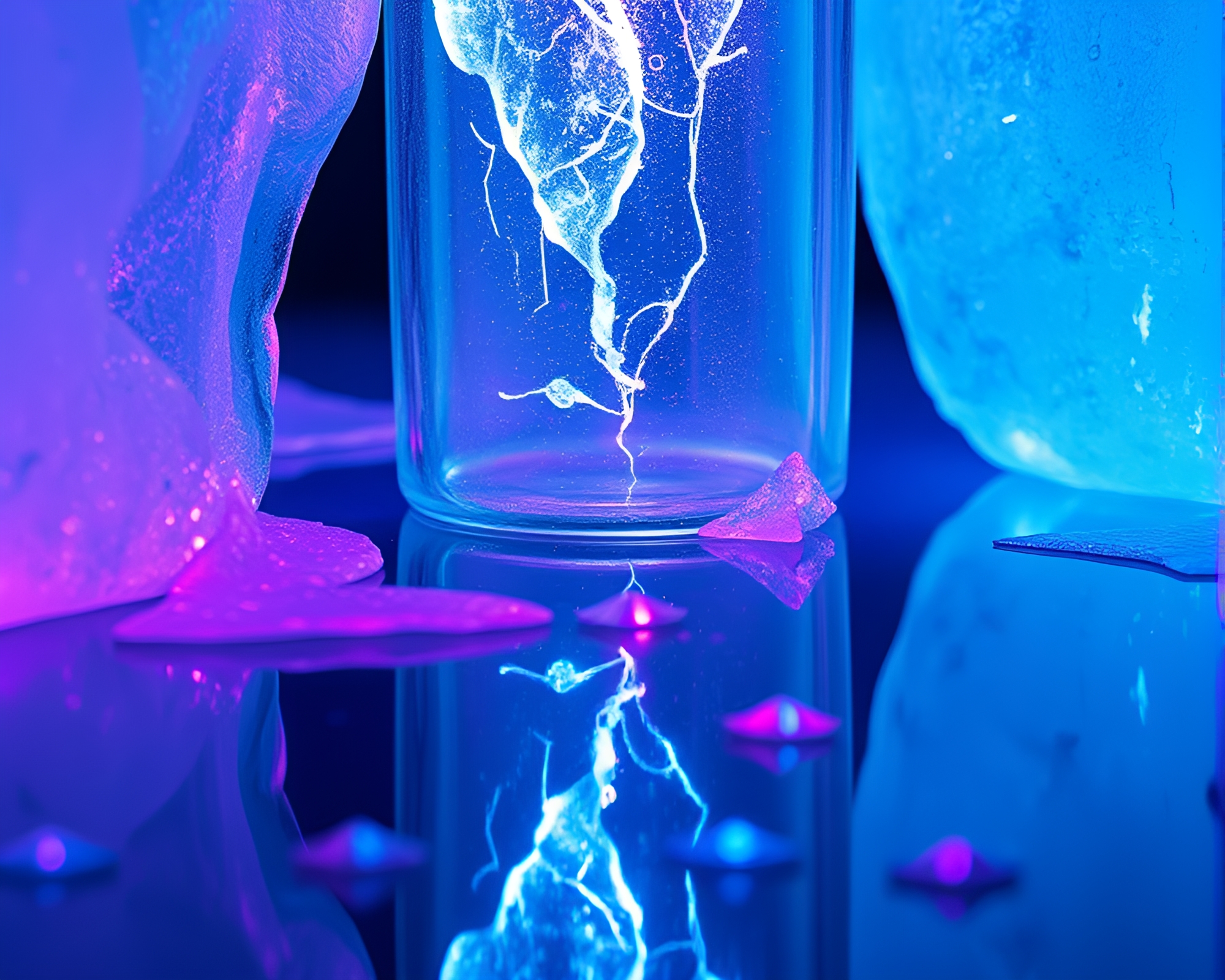 Ultraviolet Vase Reflecting Pixelated Ice Cracks – free AI stock image
