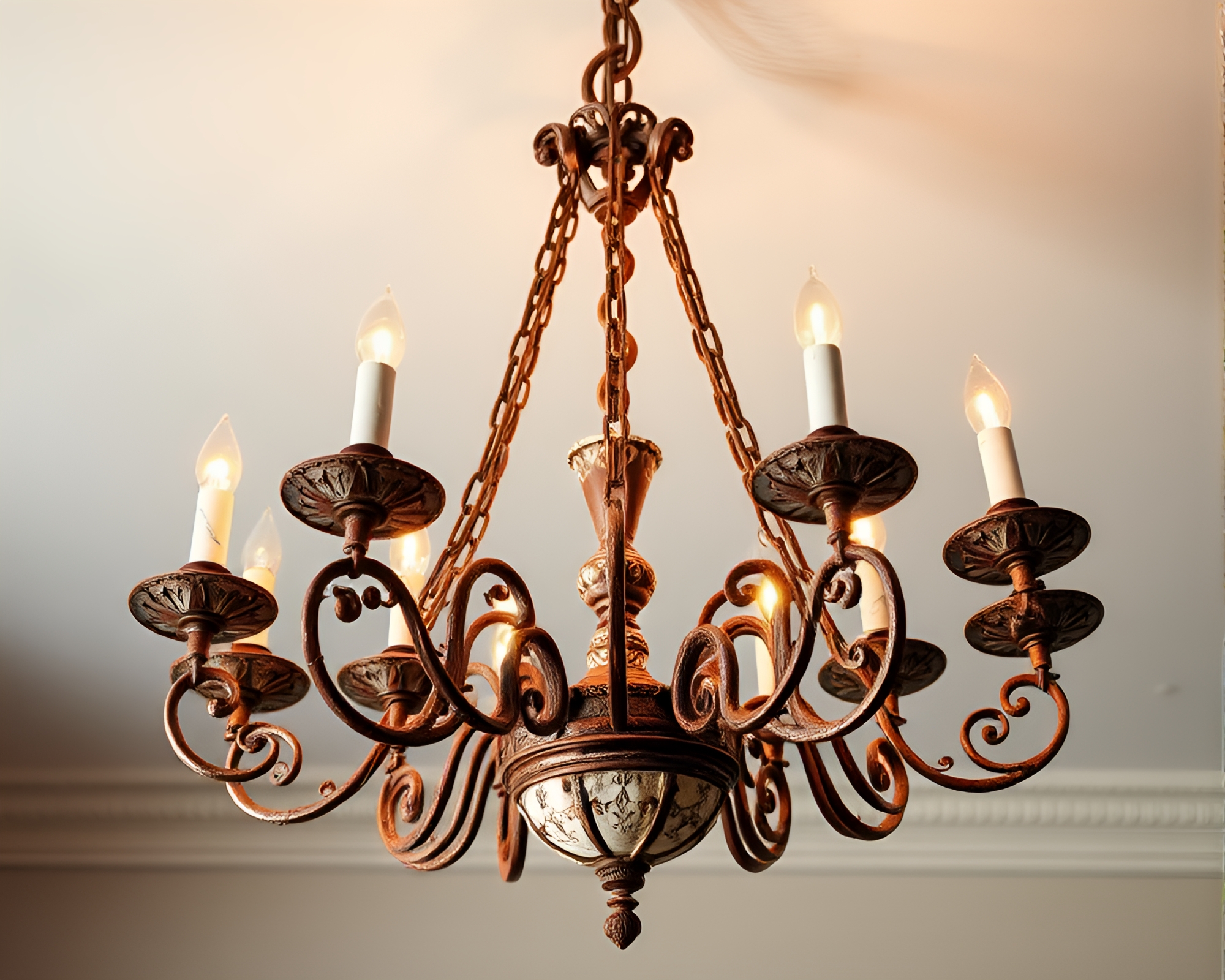 Gothic Chandelier Embraced by Rust Patina Transformed Pastels – free AI stock image
