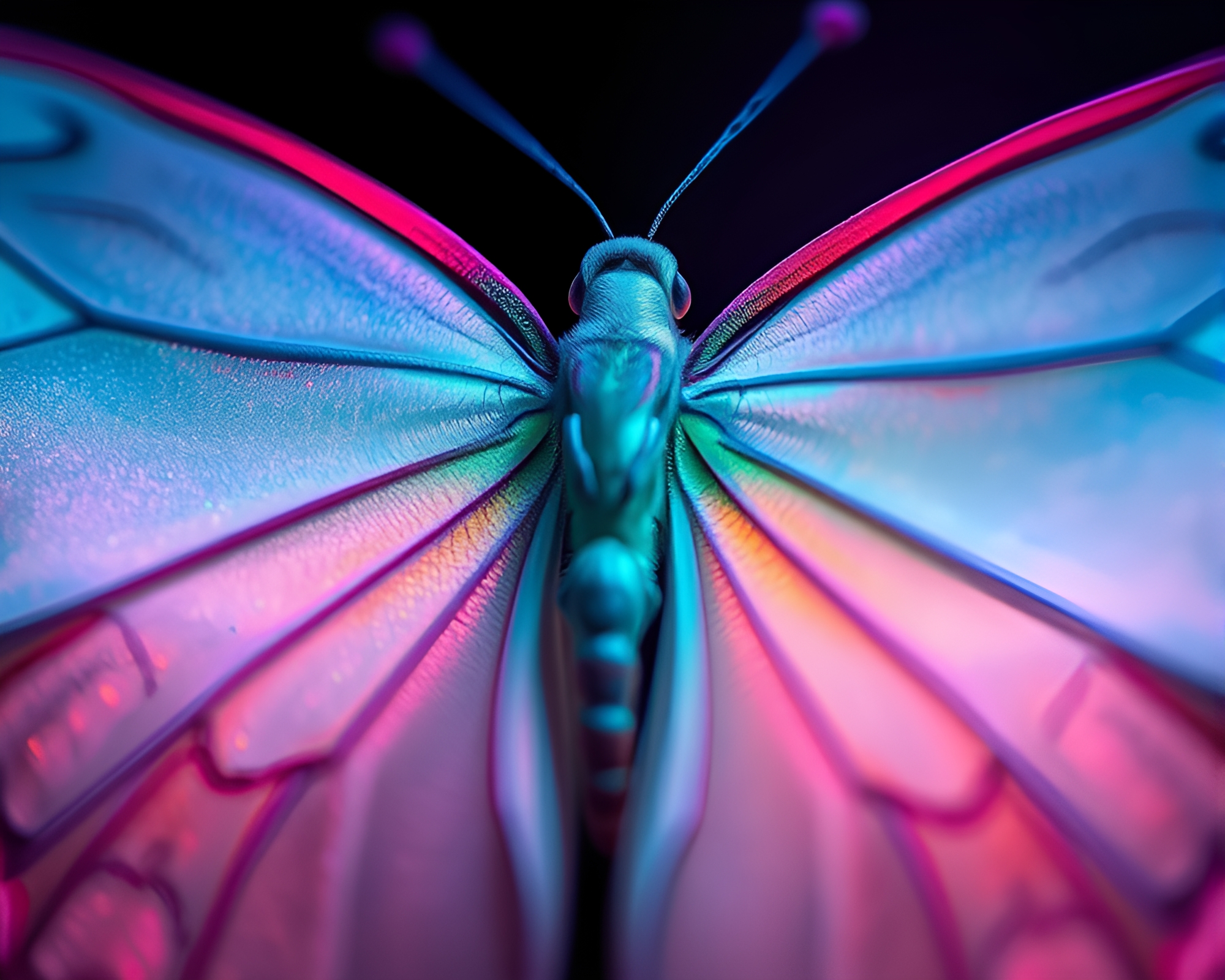 Ethereal Silk Butterfly in Neon Macro Detail – free AI stock image