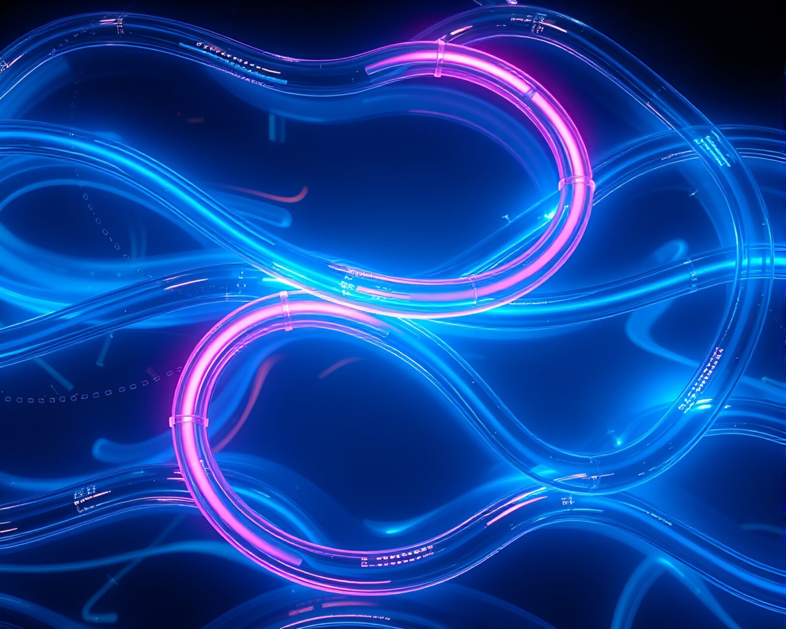 Colorful fish sculpture made of neon Murano glass in a wireframe ocean scene