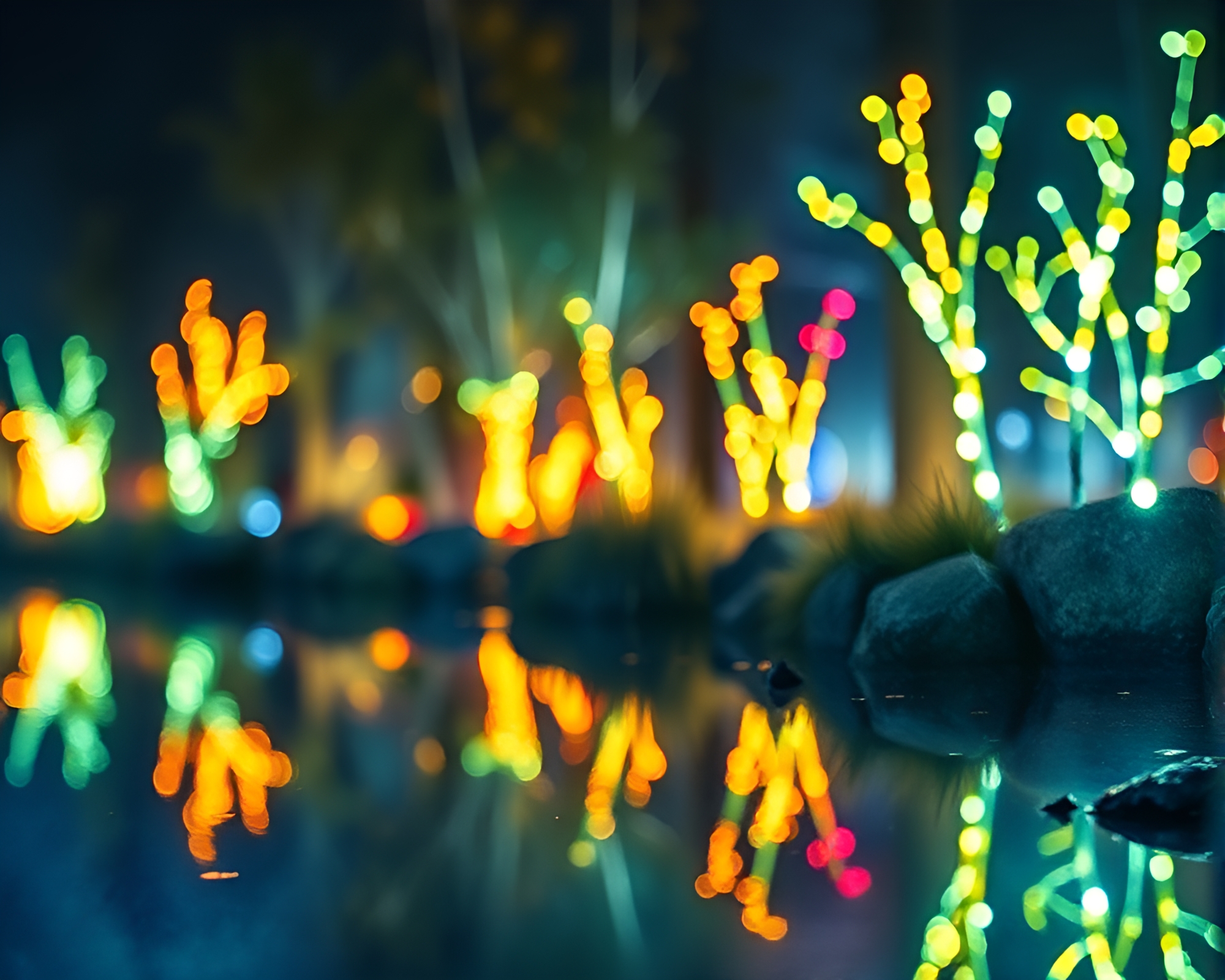 Neon Elf Reflection: Watercolor Harmony in the Wild – free AI stock image