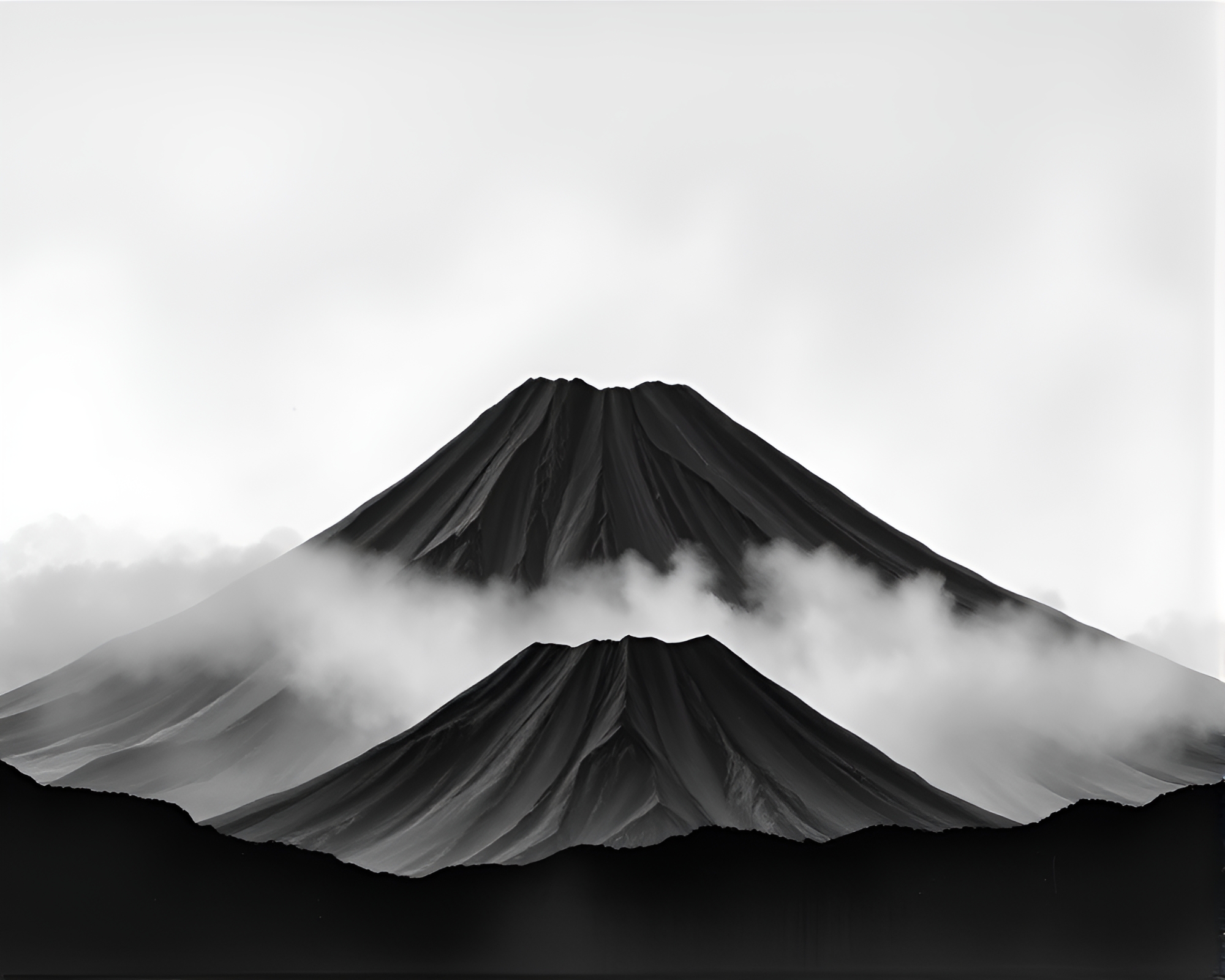 Volcanic Crater Charcoal Drawing with Contoured Details – free AI stock image