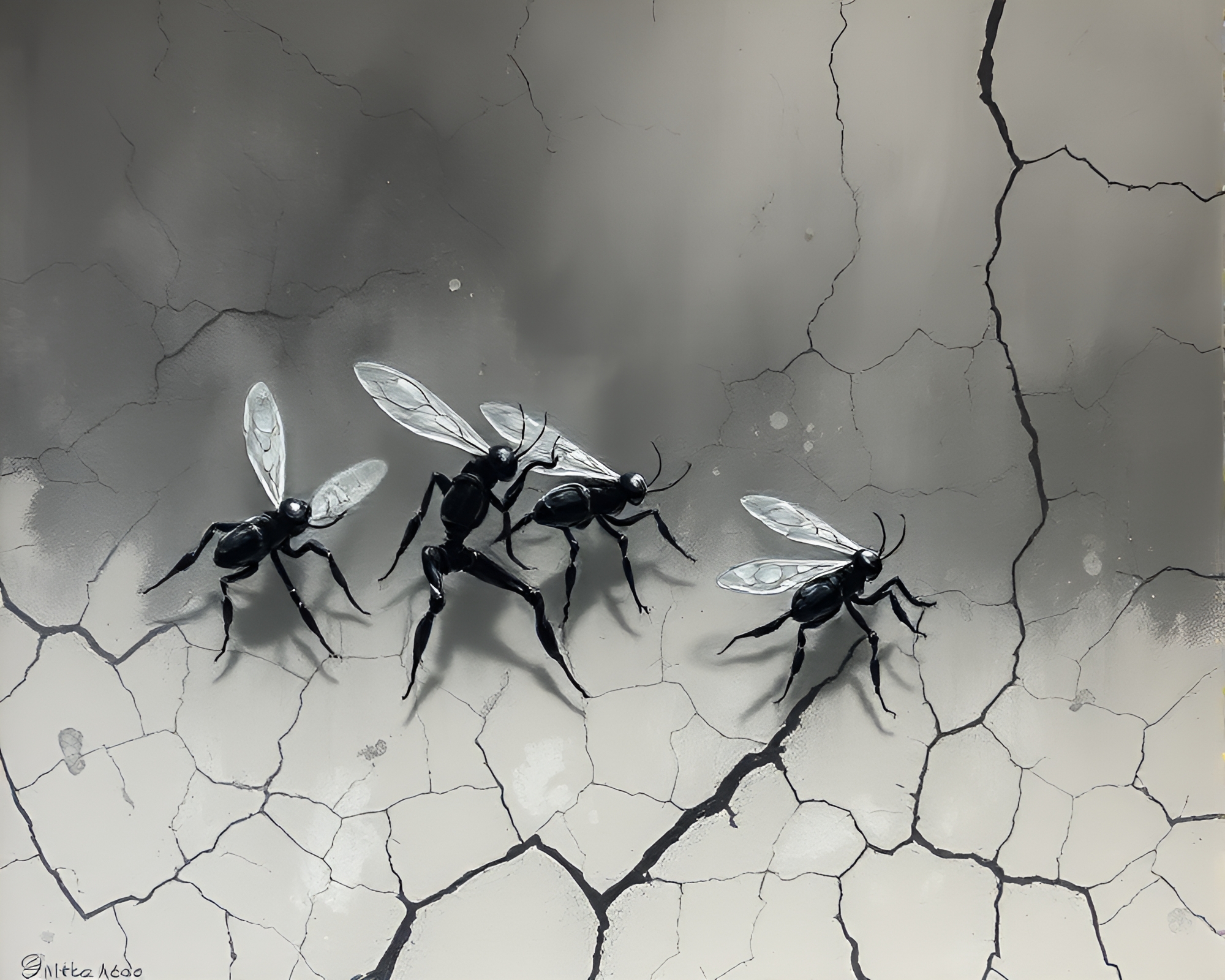 Nanobot Swarm on Cracked Earth Impressionist Painting – free AI stock image
