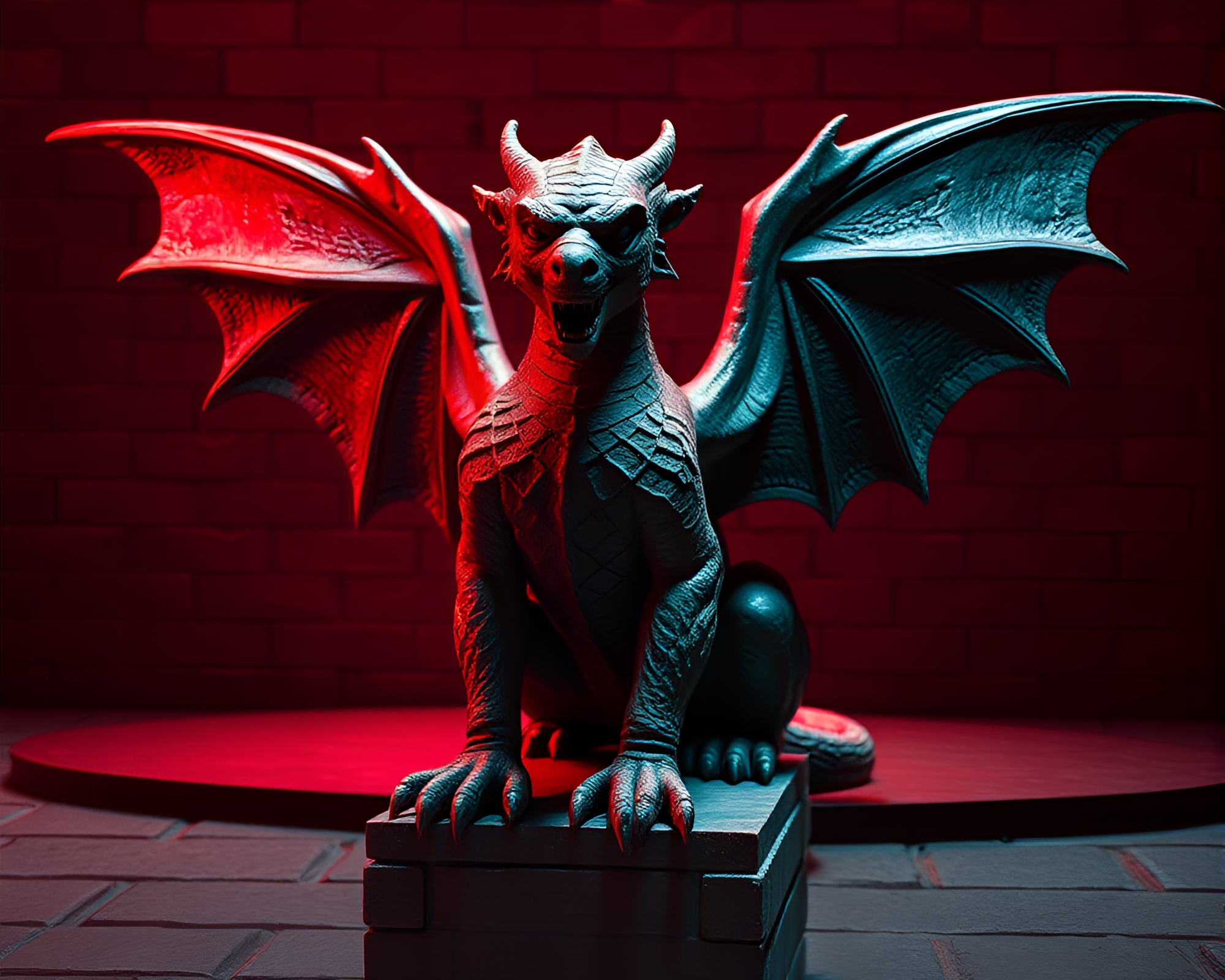 Holographic Gargoyle Shadow Play – free AI stock image