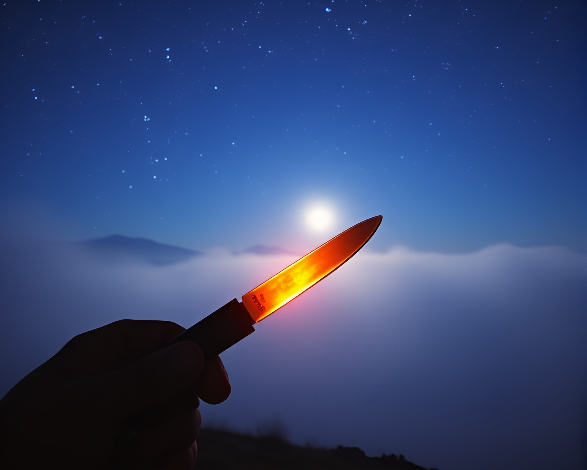 Mysterious Rusty Pocketknife in Starlit Foggy Sky – free AI stock image