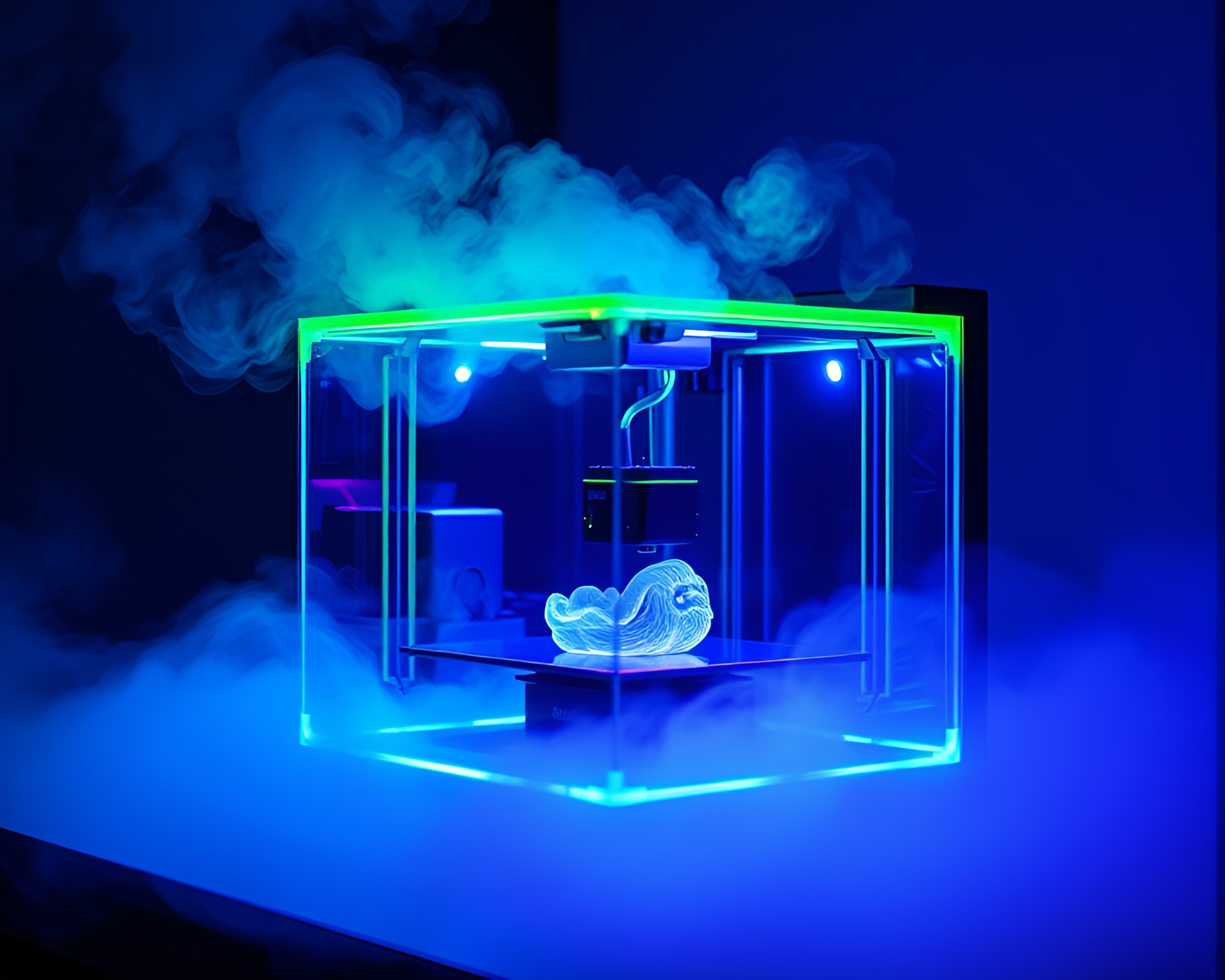 3D Bio-Printer Producing Steam Vapor in Infrared Glow – free AI stock image