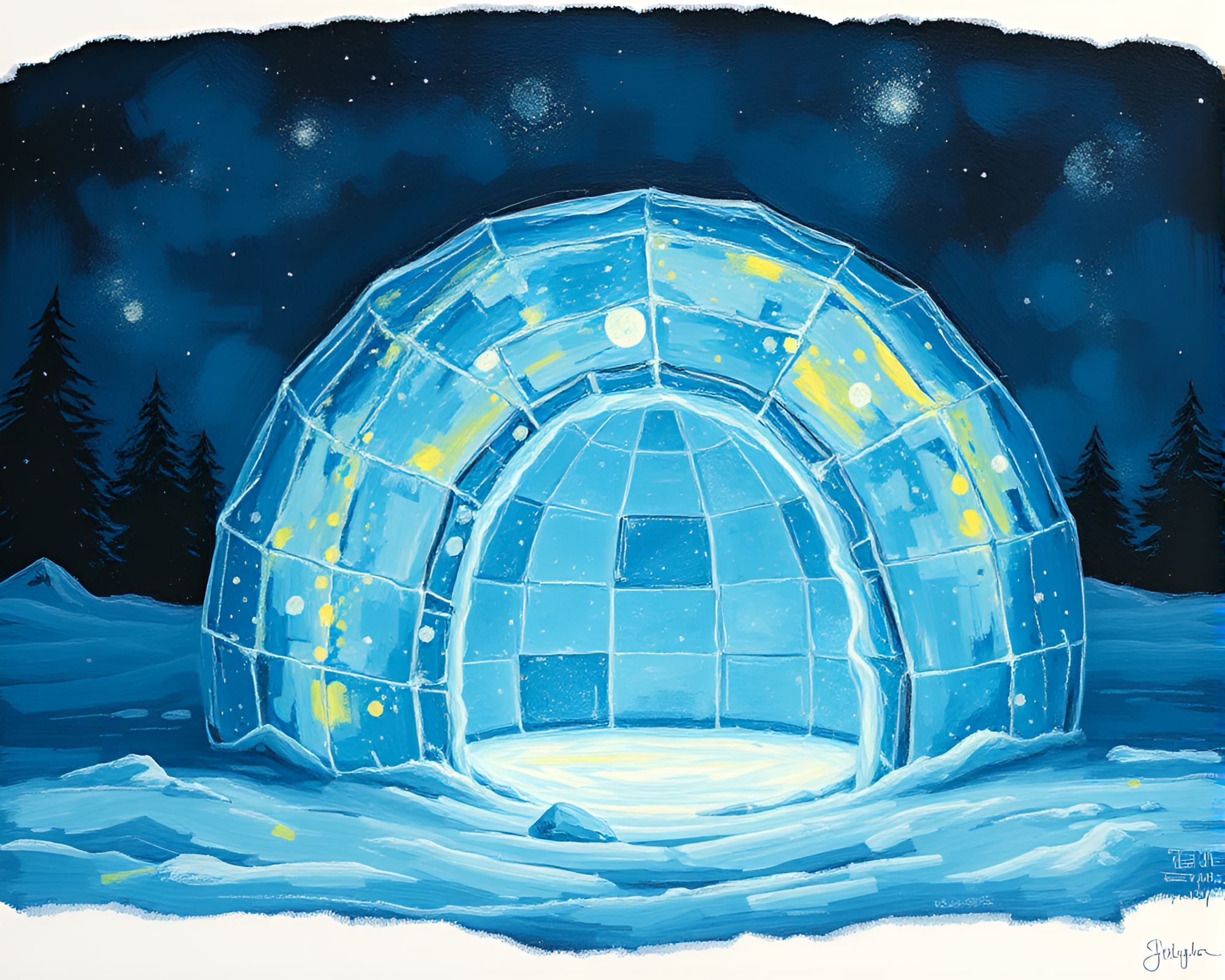 Impressionist Glass Igloo with Torn Edges and Glow – free AI stock image