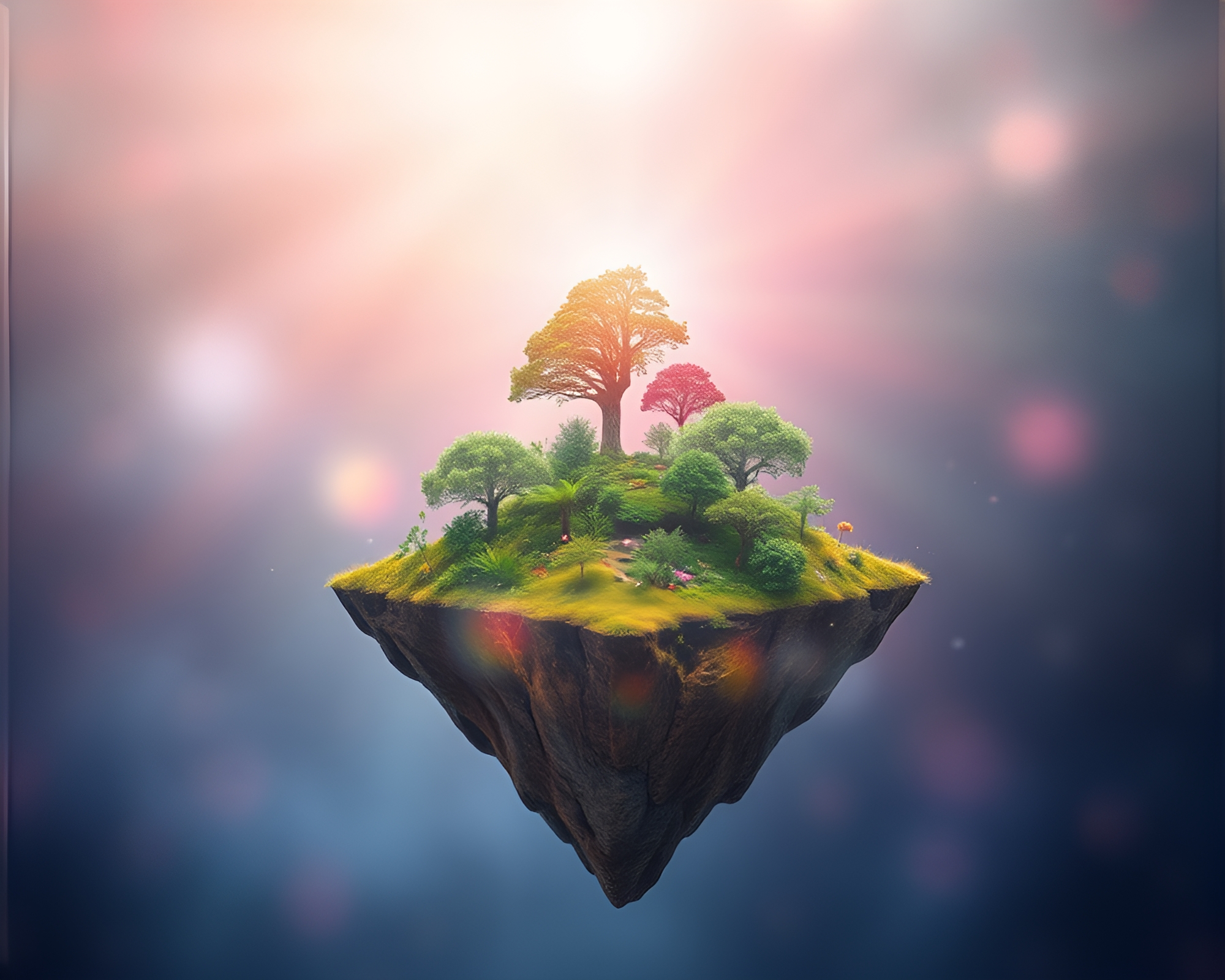 Enchanting Floating Island in Bio-Organic Starburst Hues – free AI stock image