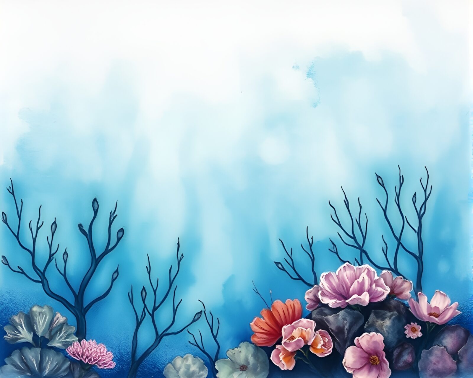 Colorful holographic reef in etched watercolor style