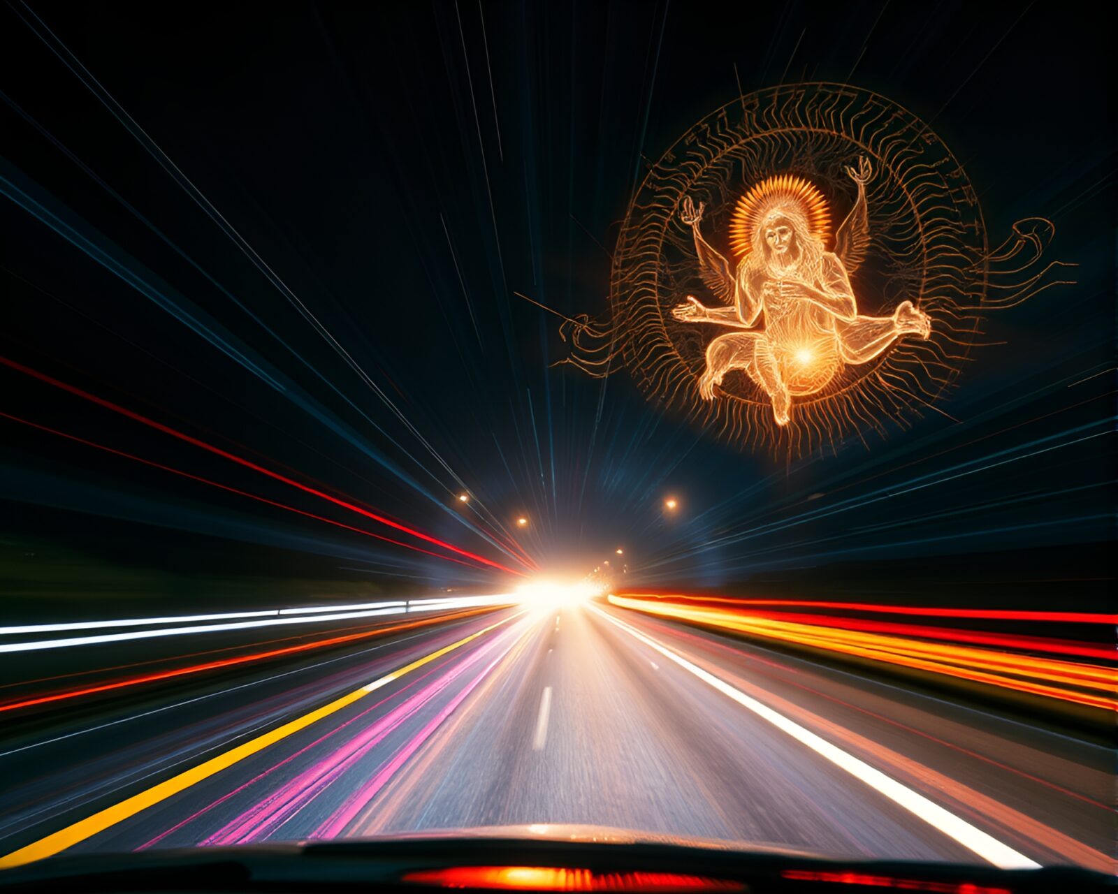 X-ray style car light trails with god rays