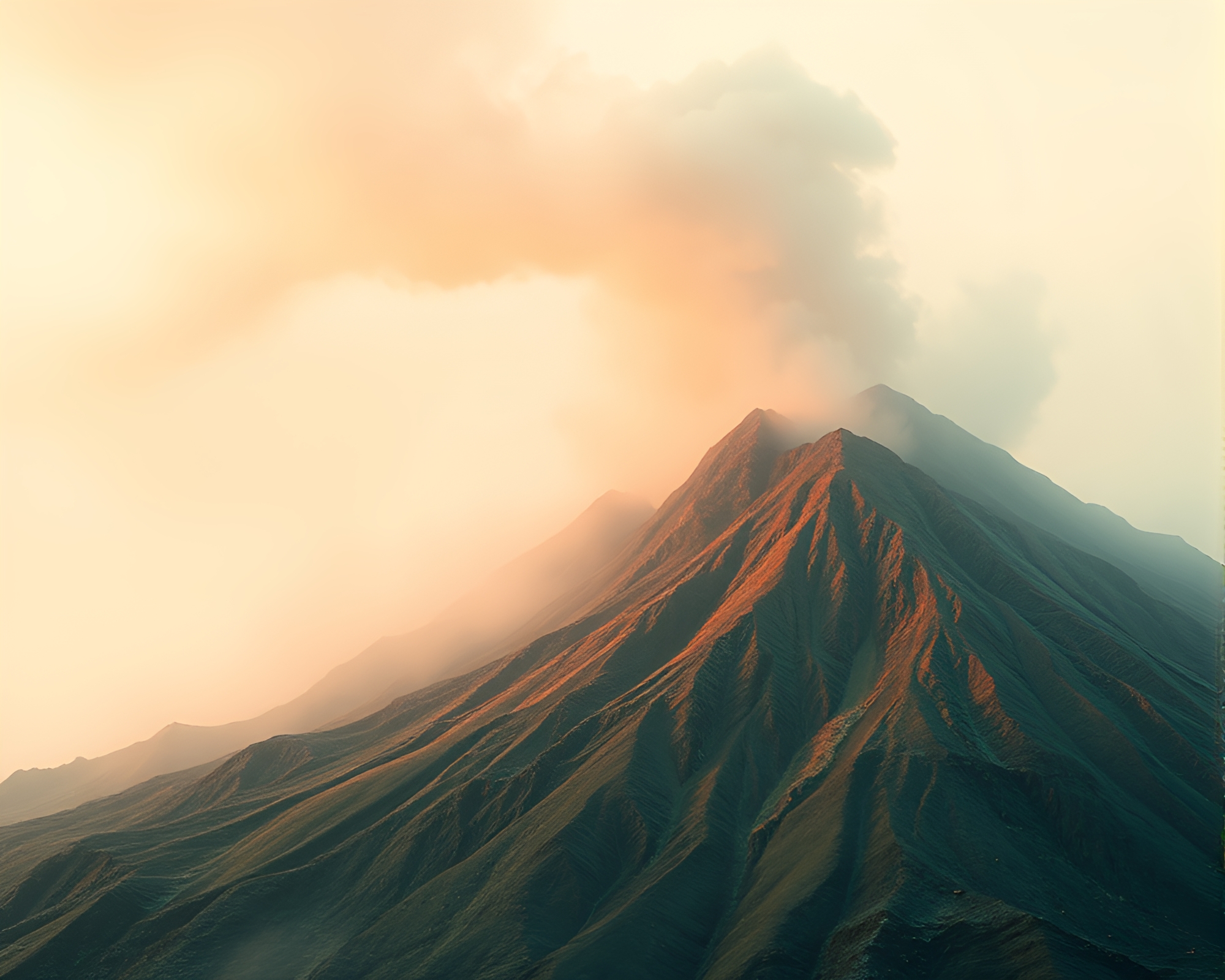Copper Verdigris Volcanic Eruption in AI-Generated Soft Pastel Palette – free AI stock image