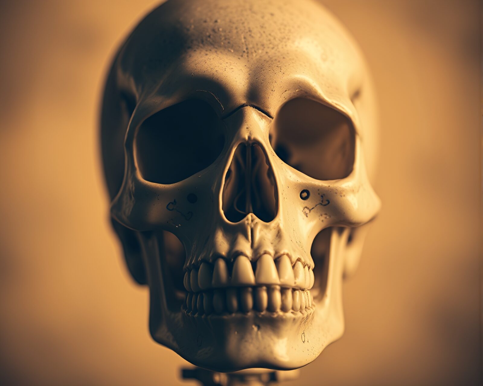 Mystical crystal skull in sepia tones with detailed contouring
