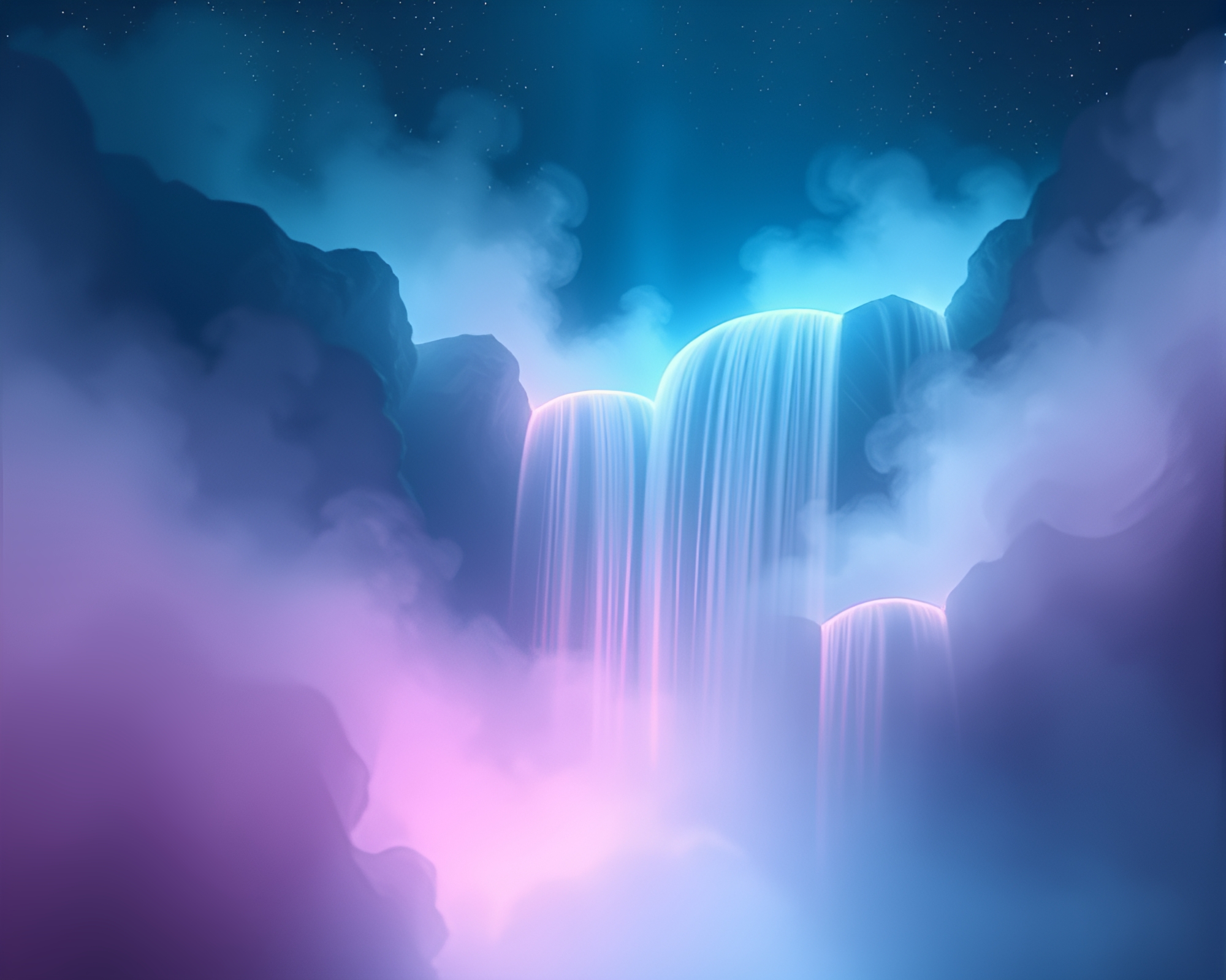 Fractal Waterfall at Twilight with Steam Vapor – free AI stock image