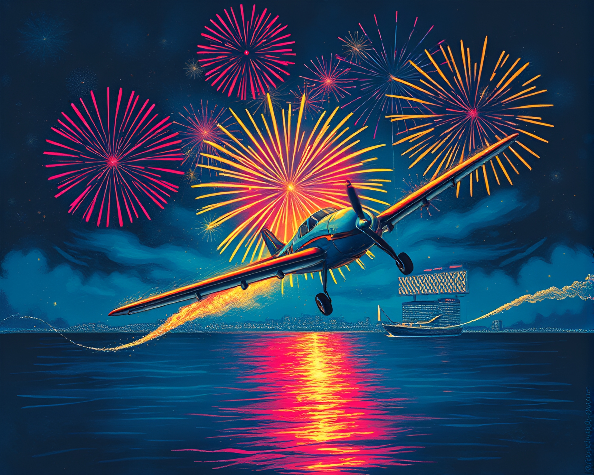 Sea Plane Street Art in Graphic Novel Style – free AI stock image