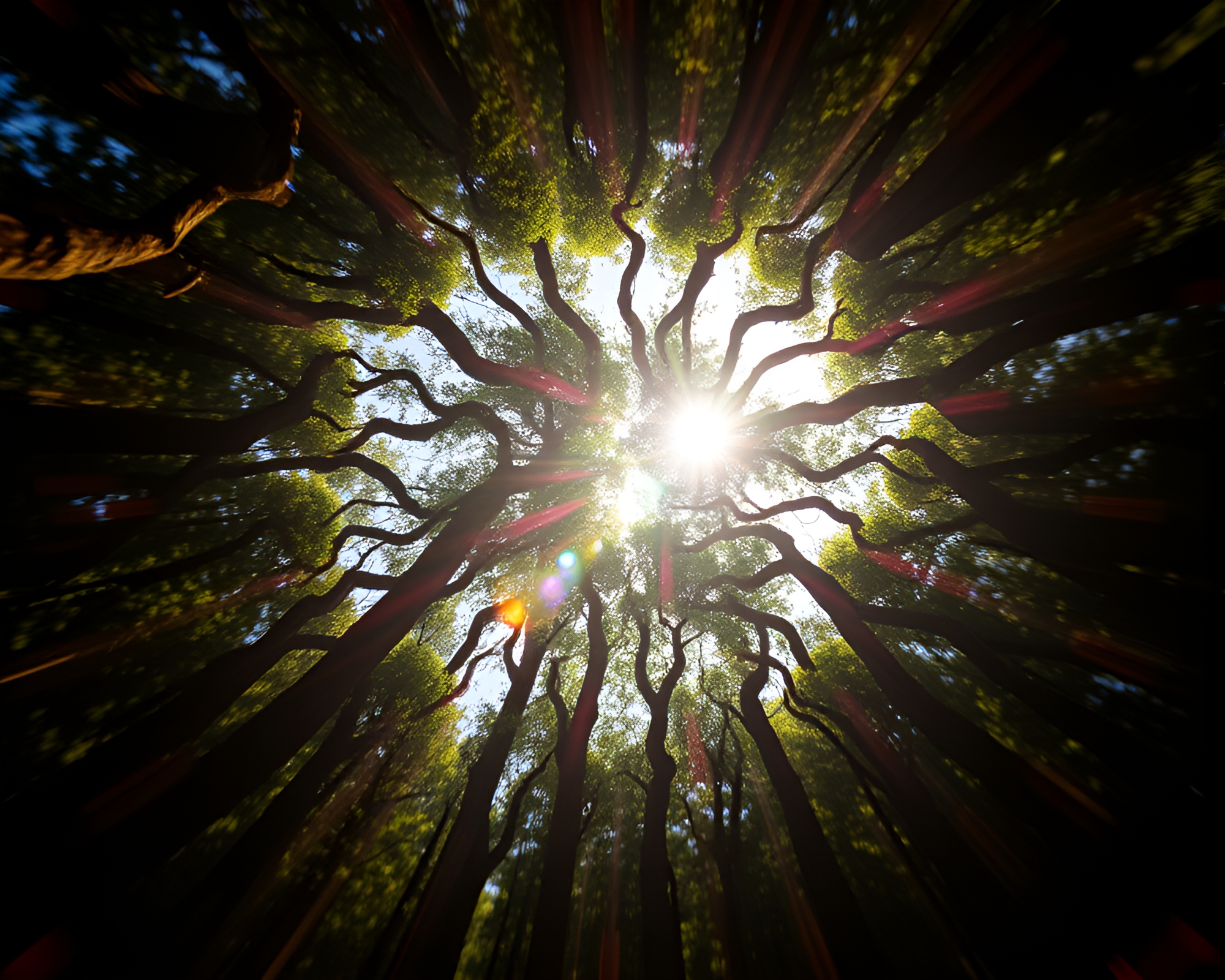 Enchanted Ancient Grove Lens Sunburst Fantasy Kaleidoscope – free AI stock image