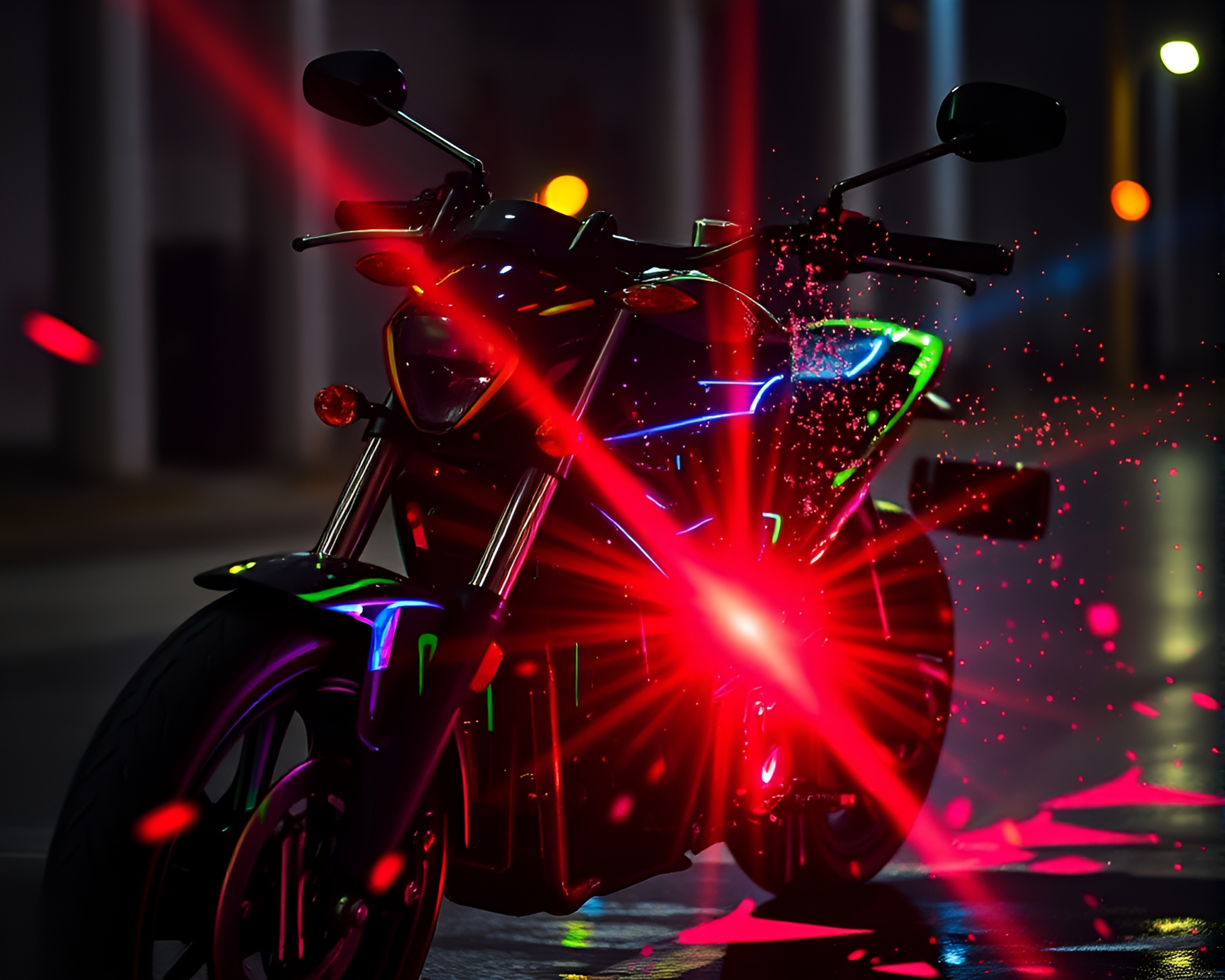 Neon Burst: Motorcycle Paint Drip Art – free AI stock image