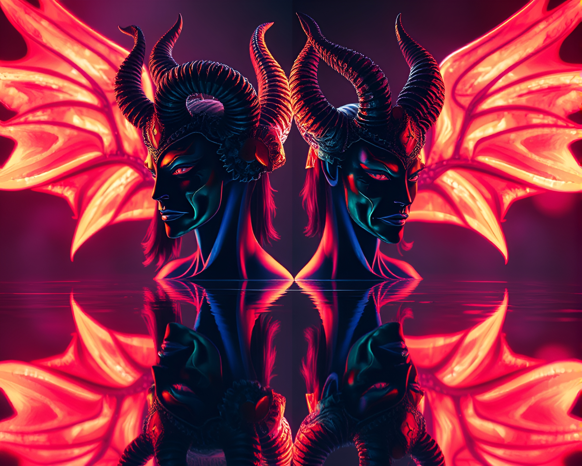 Ethereal Djinn Double Reflection Spotlight Fantasy – free AI stock image