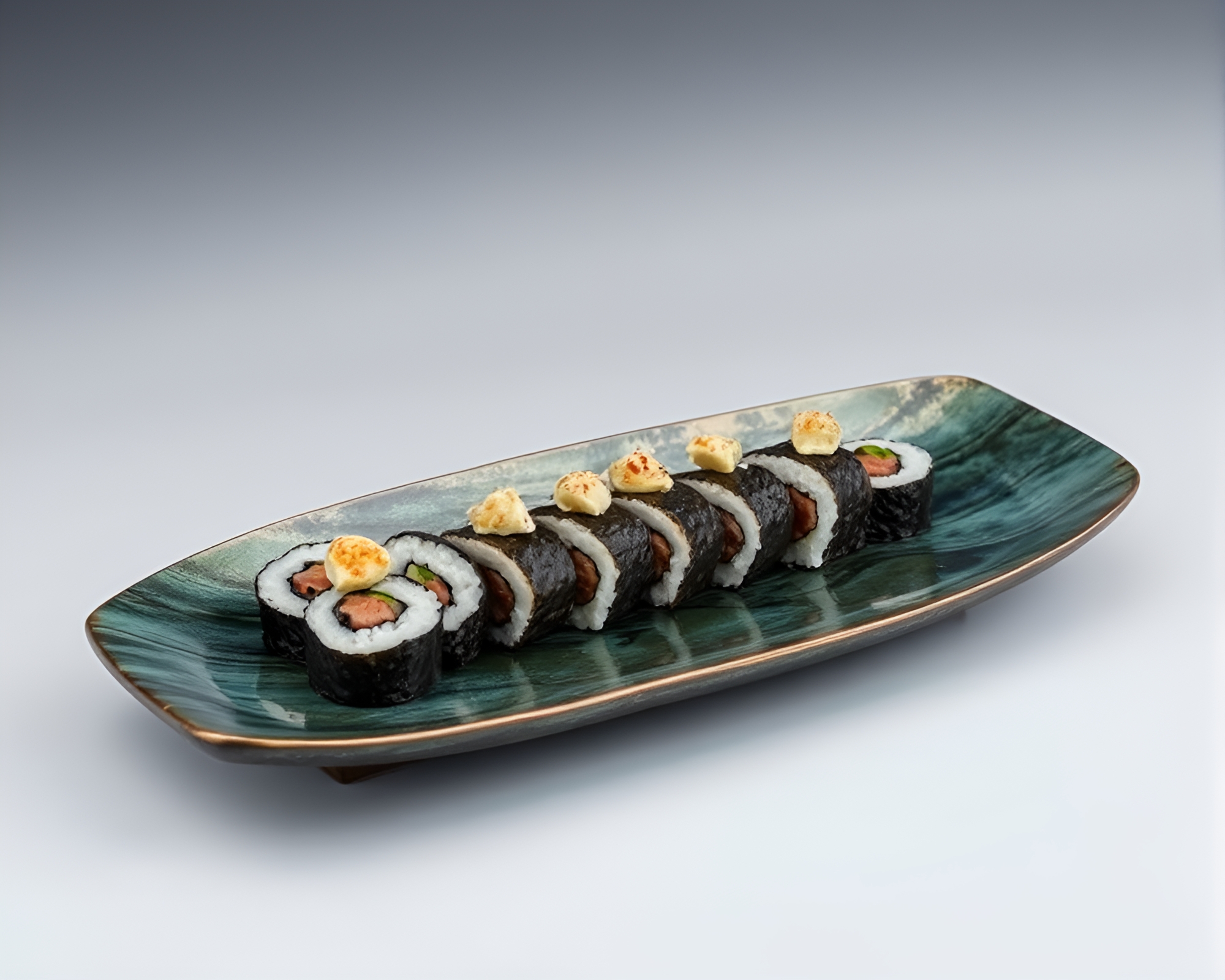 Sushi Platter in Antarctic Whiteout: Bronze Patina Impasto Art – free AI stock image