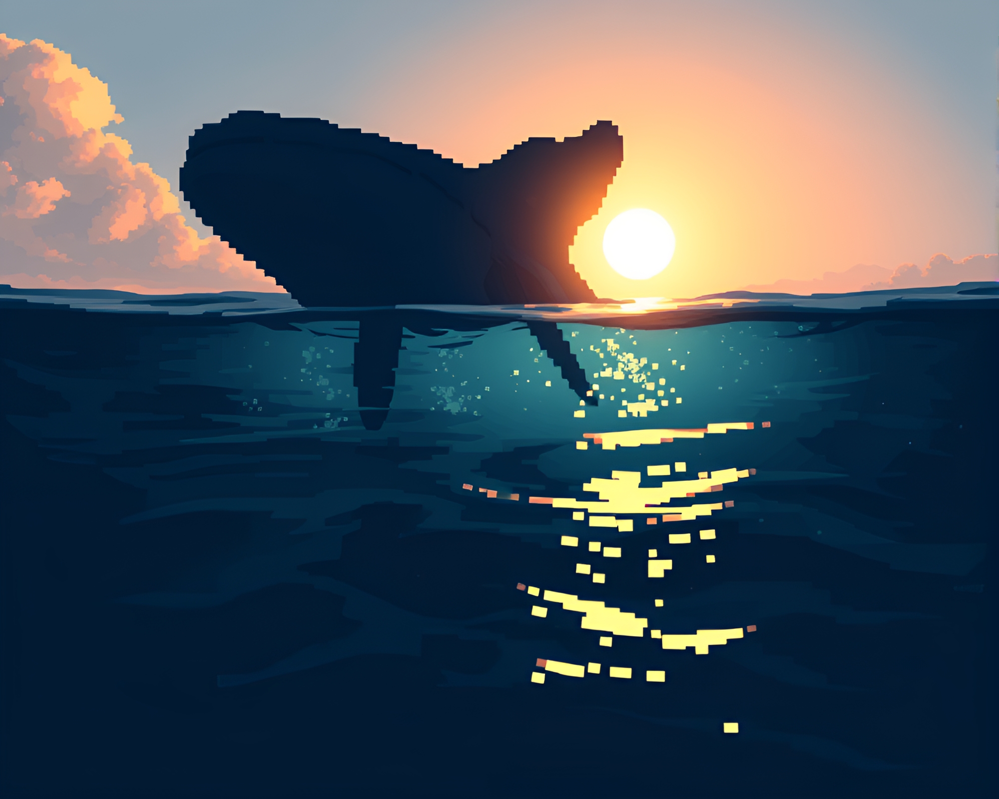 Whale’s Silhouette: Pixel Art Wide-Angle Beauty – free AI stock image