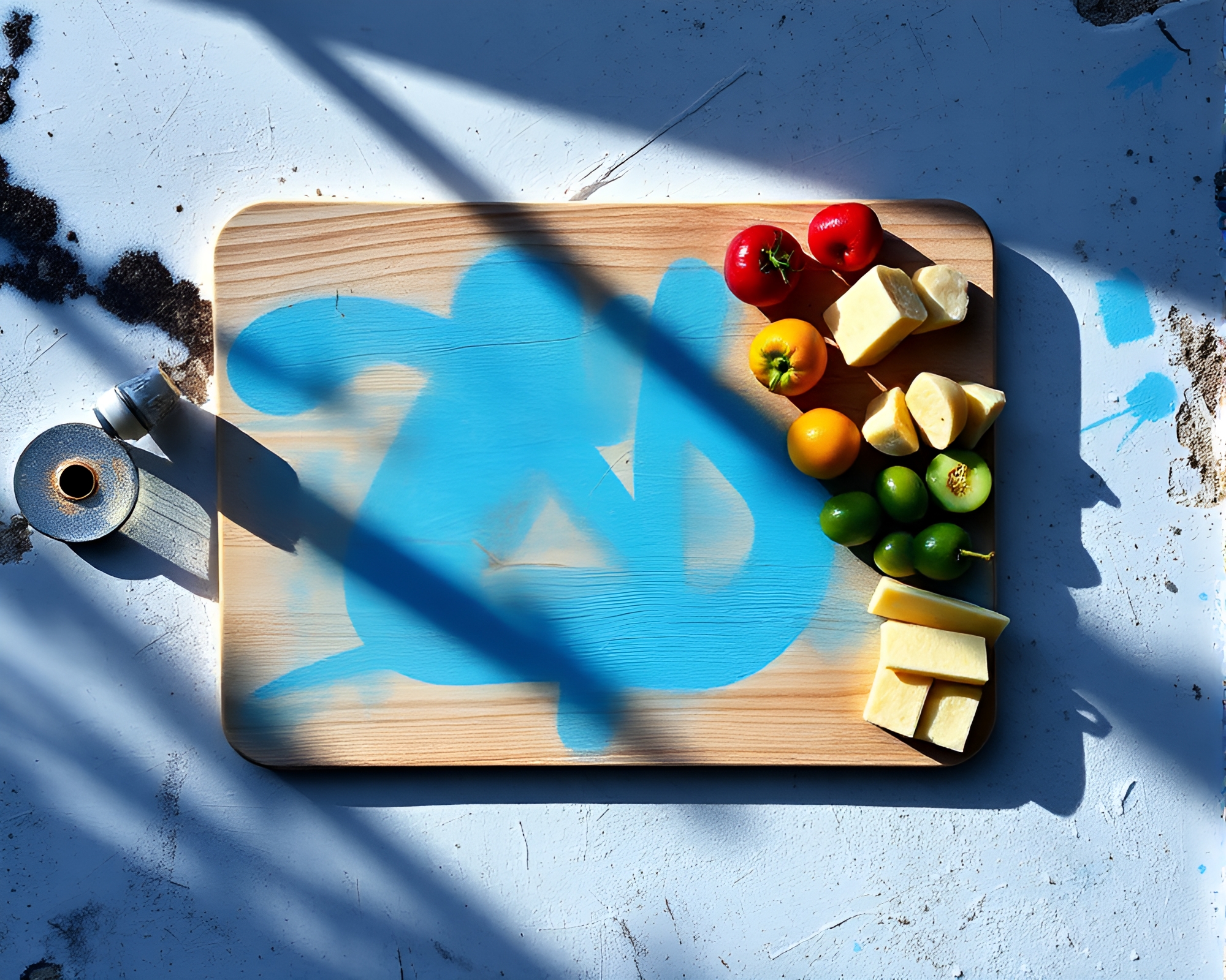 Graffiti Charcuterie Board in Ice-Blue Shadow Play – free AI stock image