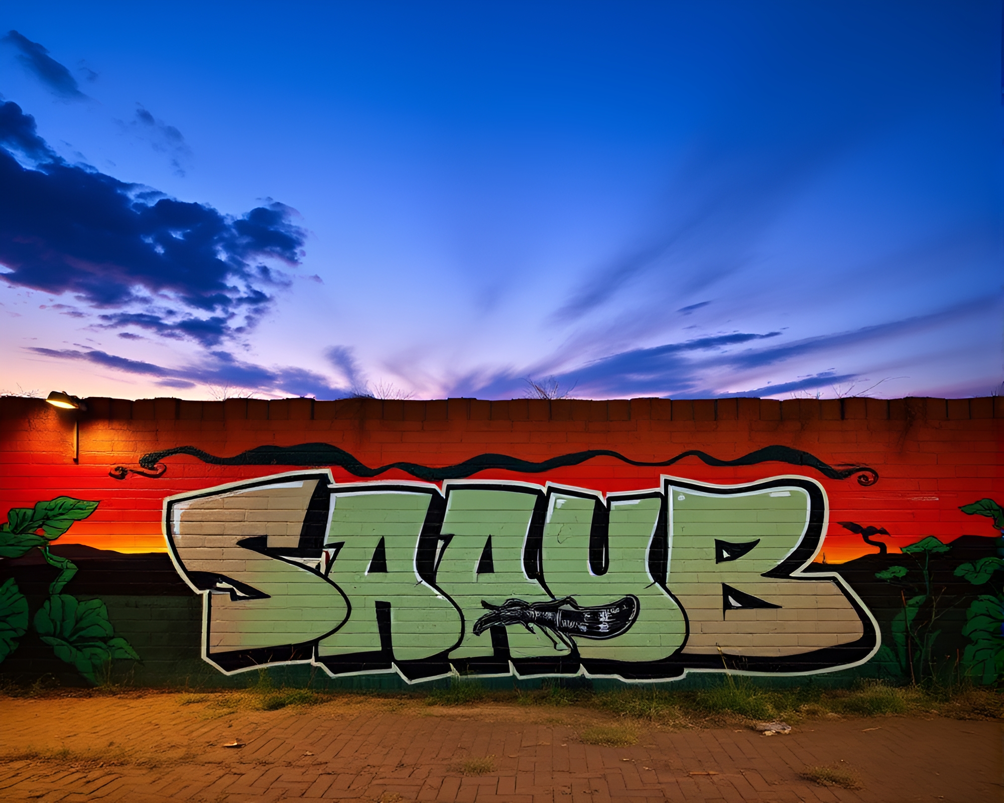Savanna Sunset Graffiti Masterpiece – free AI stock image