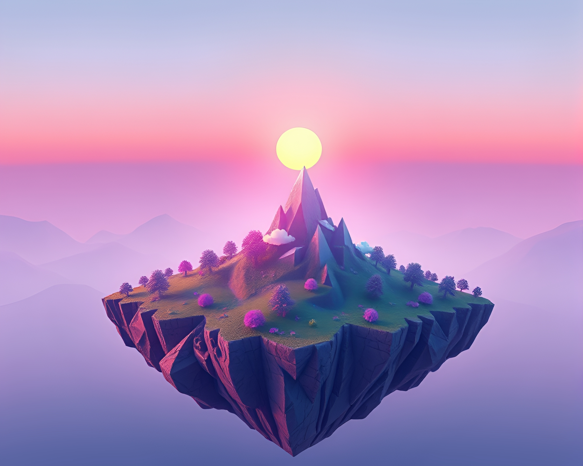 Twilight Voxel Art: Fractal Floating Island – free AI stock image