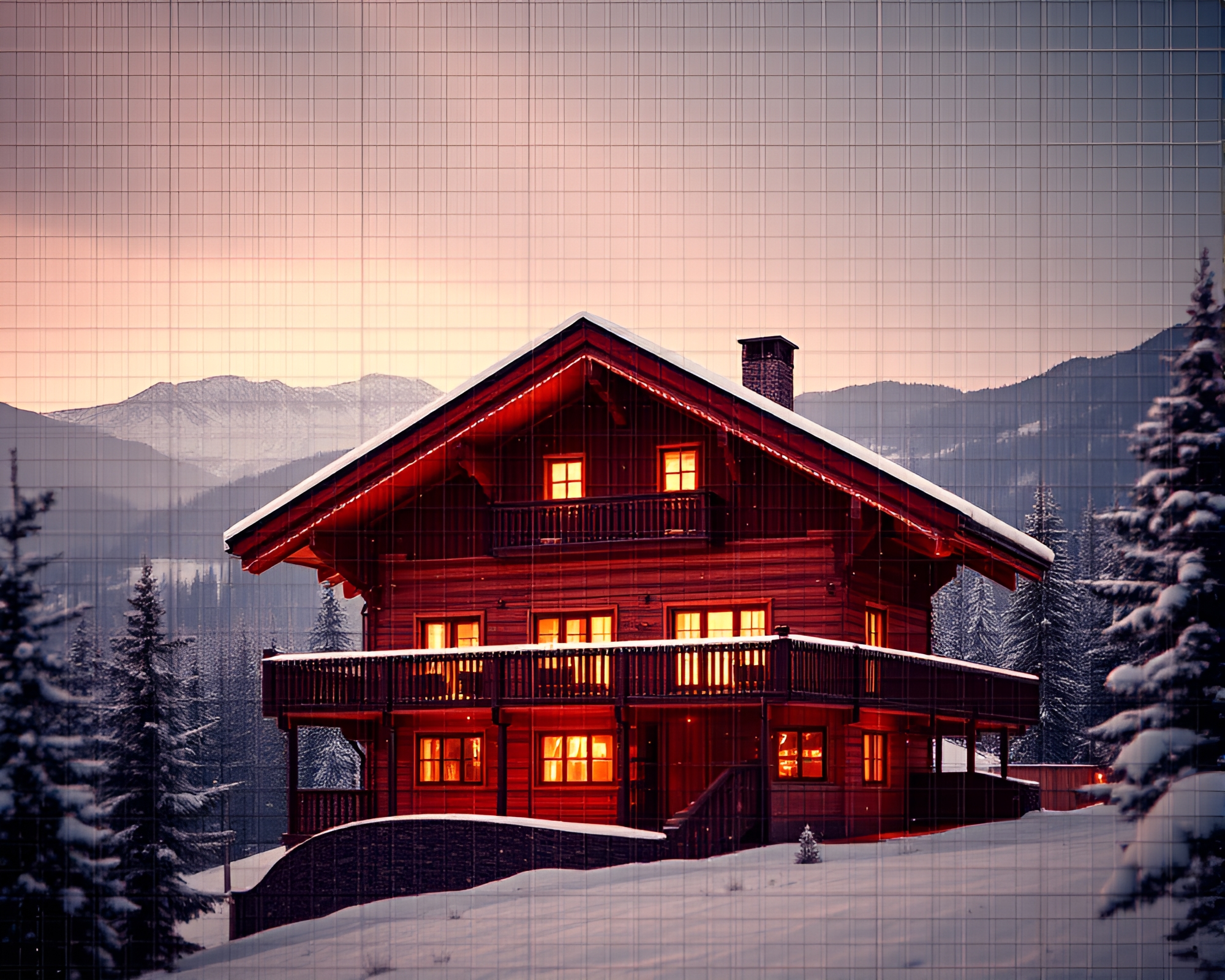 Mountain Chalet in ASCII Grid Art – free AI stock image