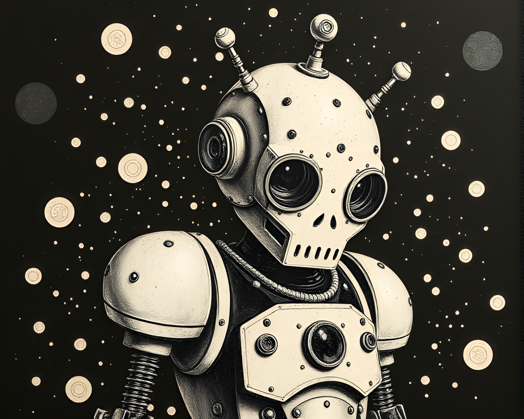 Steampunk Ivory Robot in Fresco Painting Style – free AI stock image