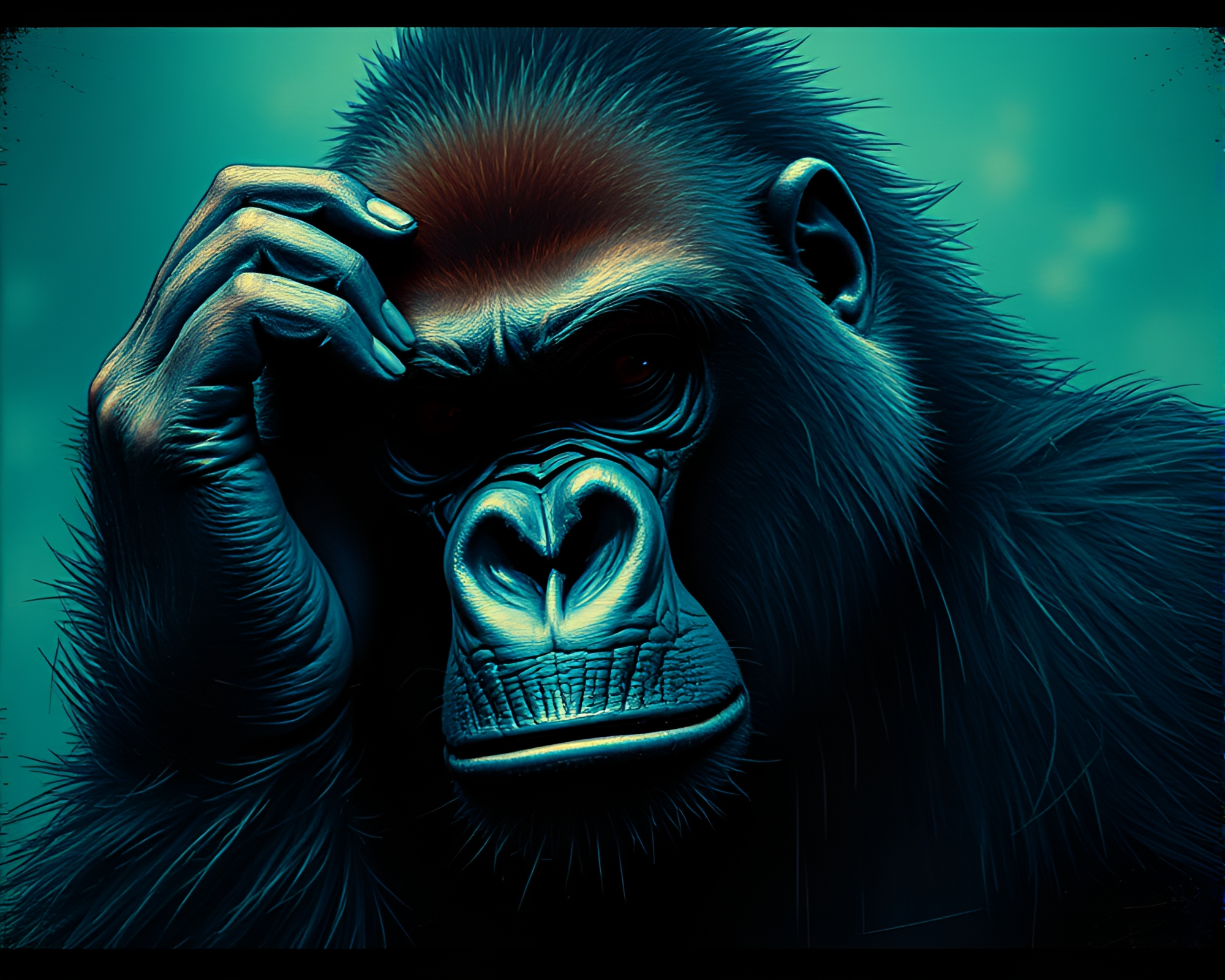 Retro Gorilla in Scratch Textures and Scanlines – free AI stock image