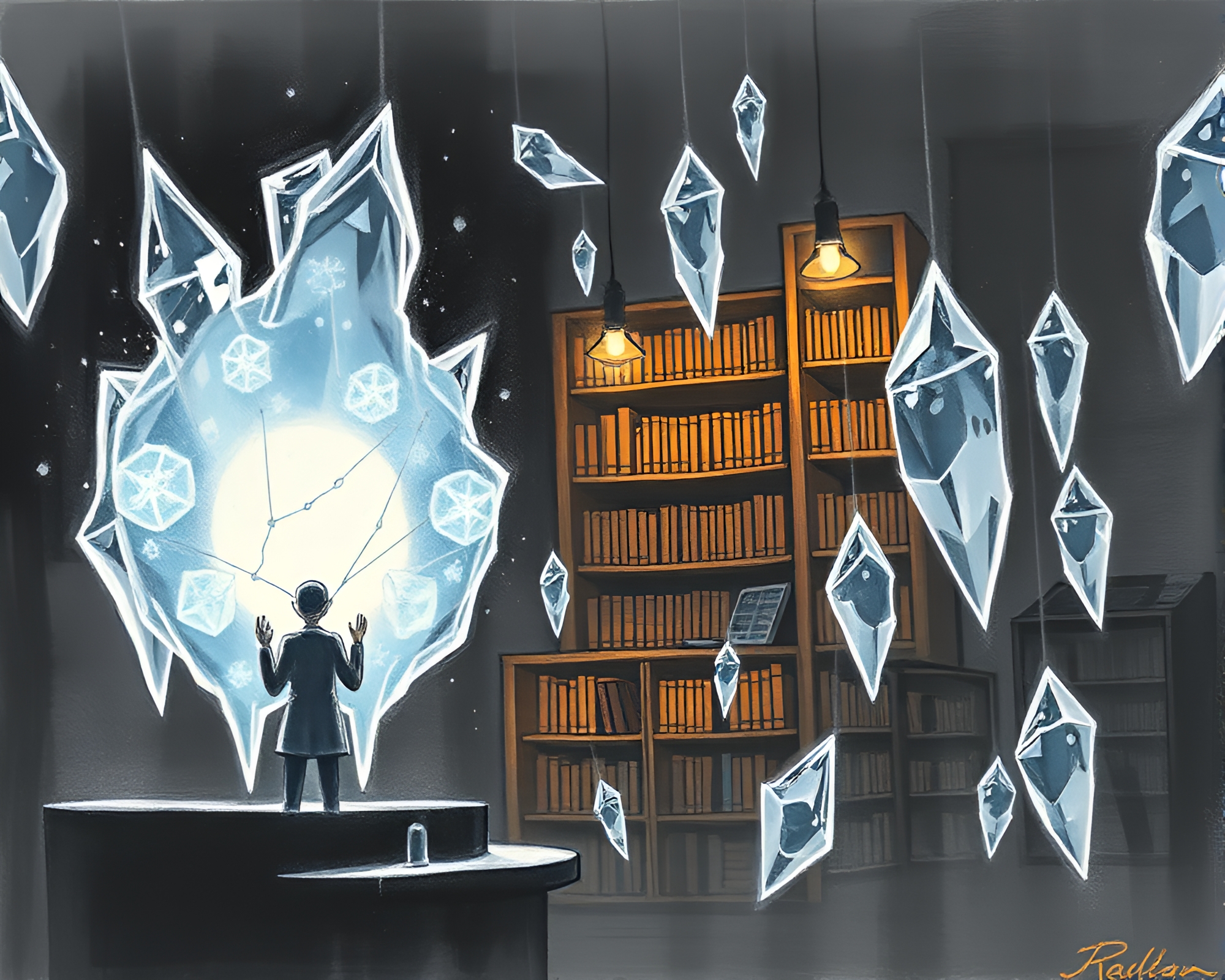 Nanobot Swarm Infused with Ice Crystals Library Light – free AI stock image