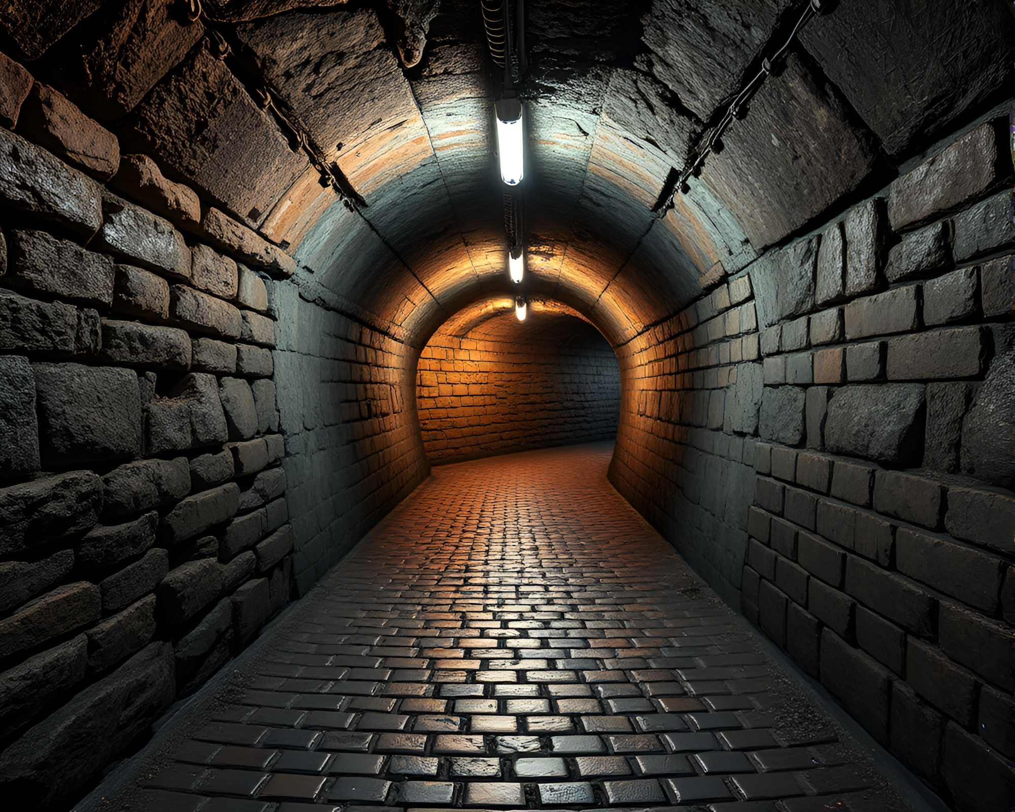 Dark Duochrome Underground Bunker Cobblestone Pathway – free AI stock image