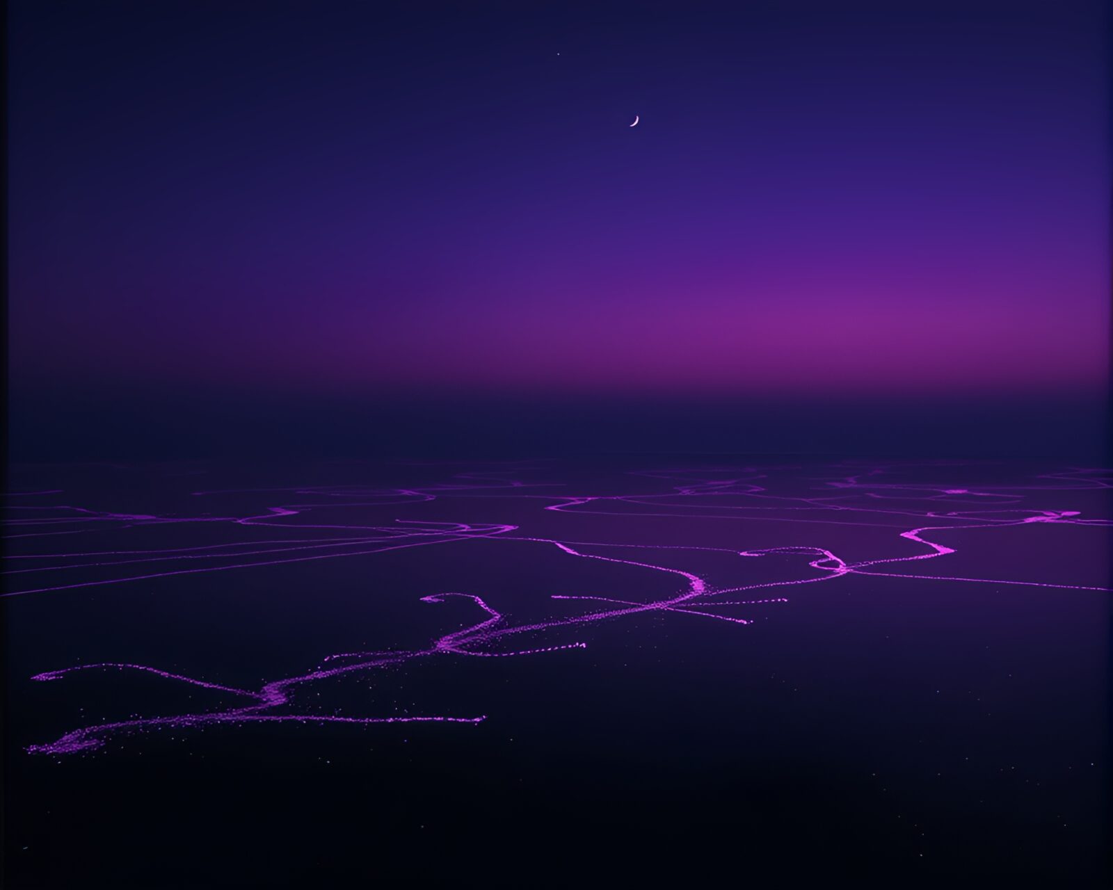 Ancient runes glowing in purple twilight with subsurface scattering