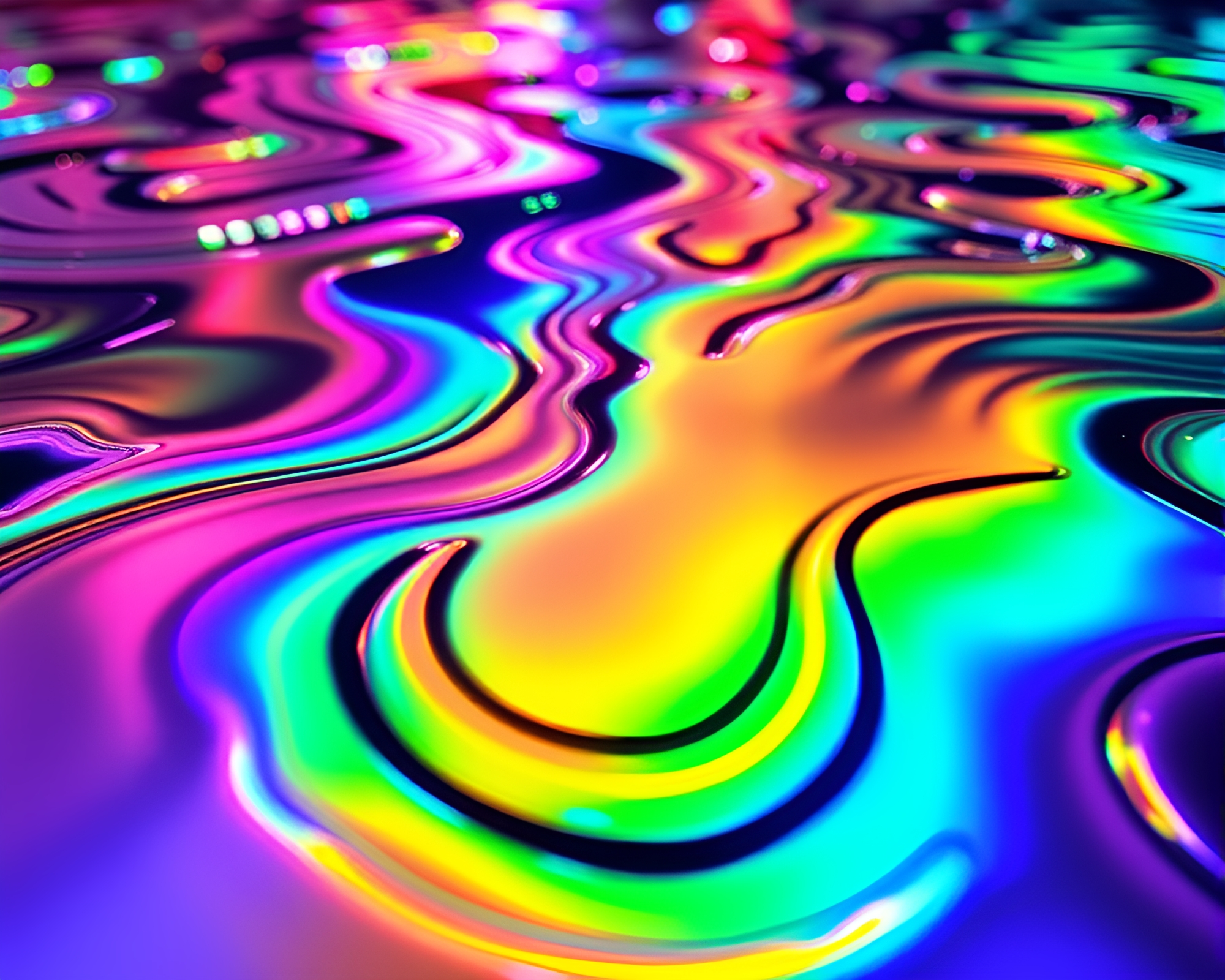 Neon Oil Slick Rainbow in Mirror Maze – free AI stock image