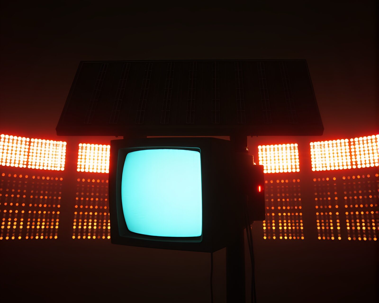 Flickering CRT-lit motion capture of eerie solar array