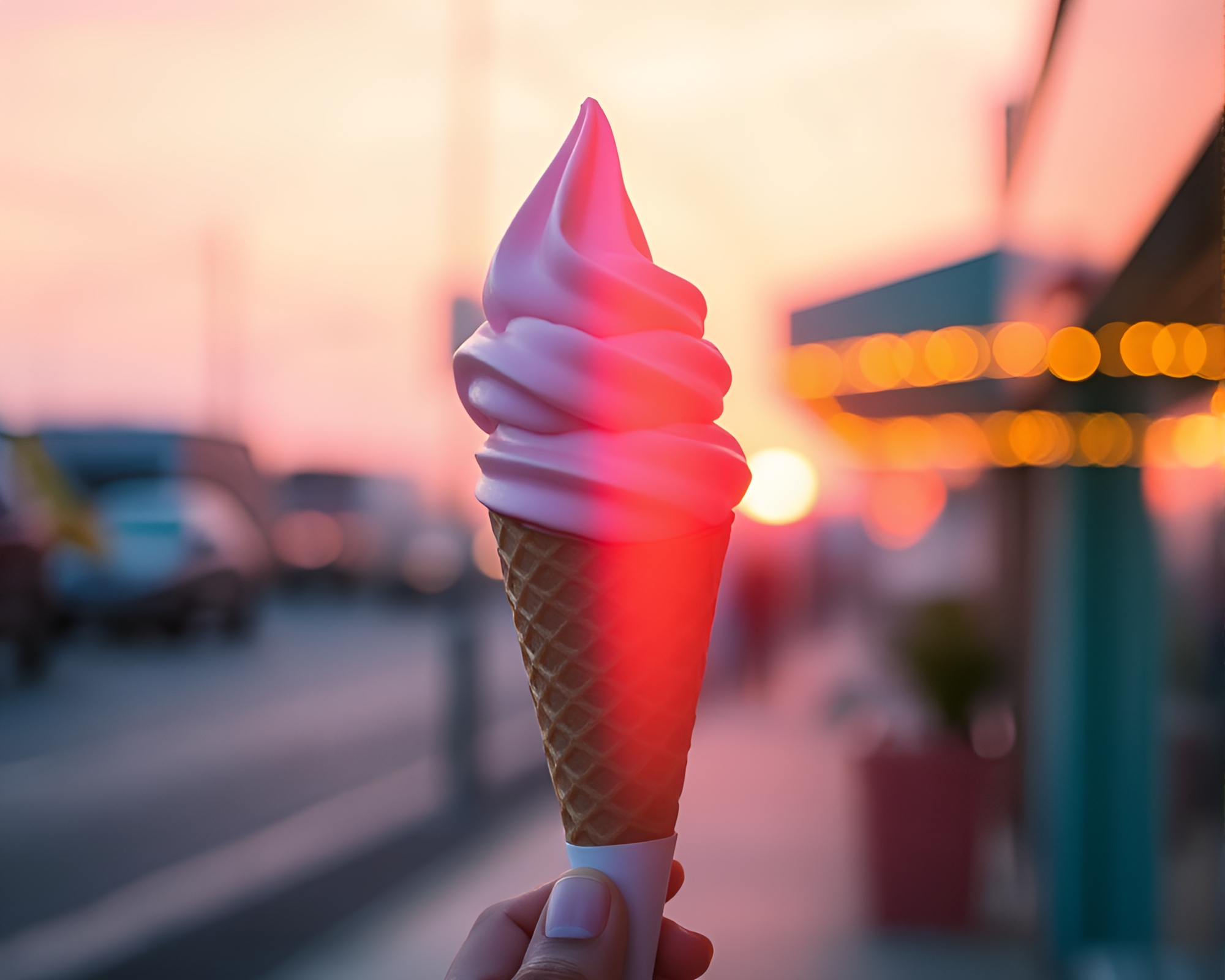 Gelato Cone at Golden Hour with Chromatic Aberration – free AI stock image