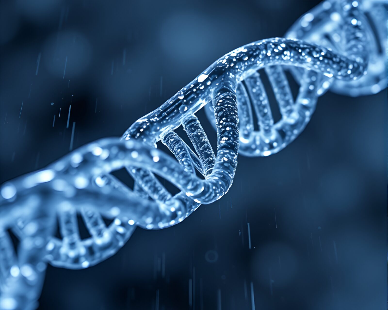Abstract image of a vibrant DNA helix with glitchy details