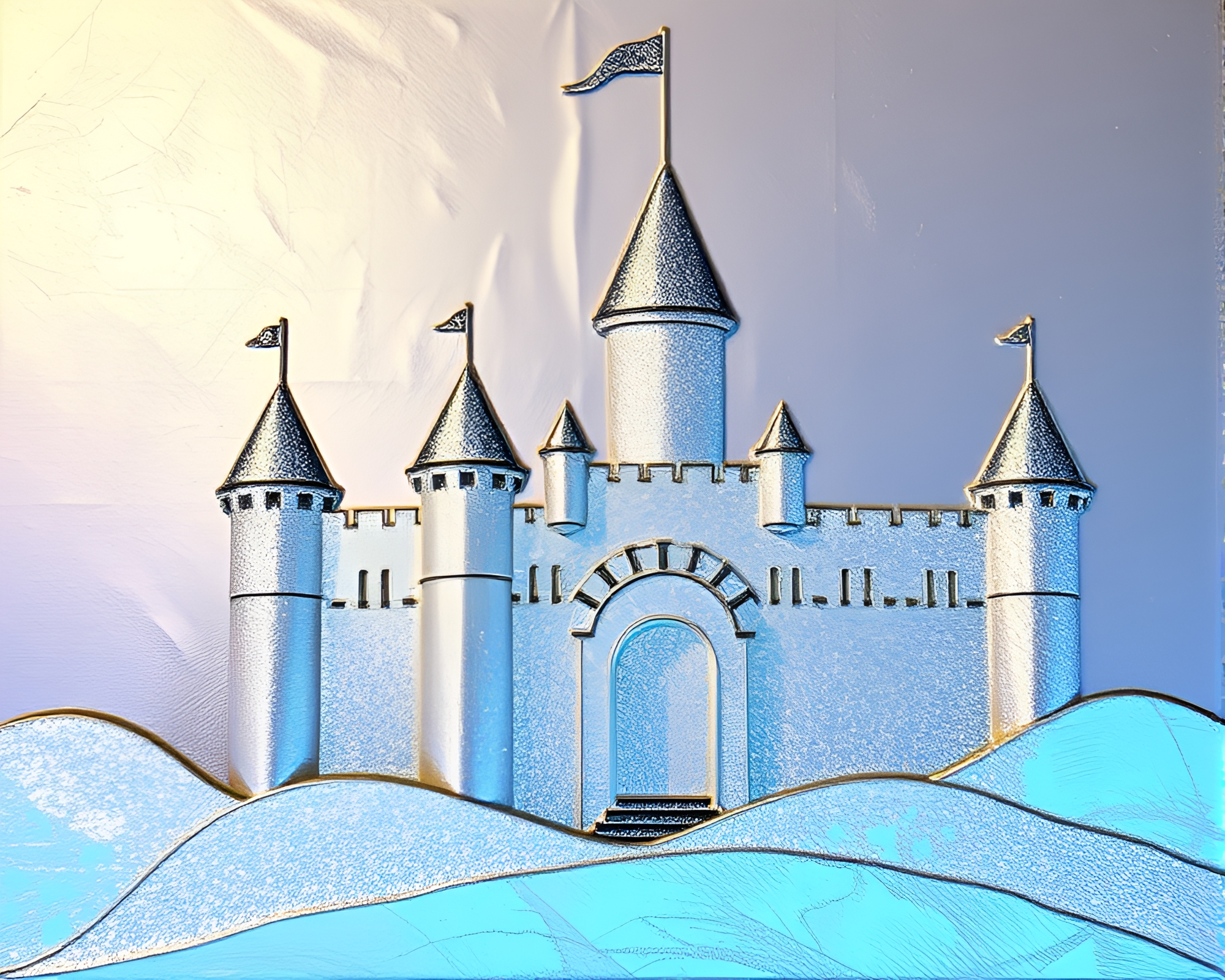 Enchanted Castle with Silver Leaf Accents and Acid Wash Lighting – free AI stock image