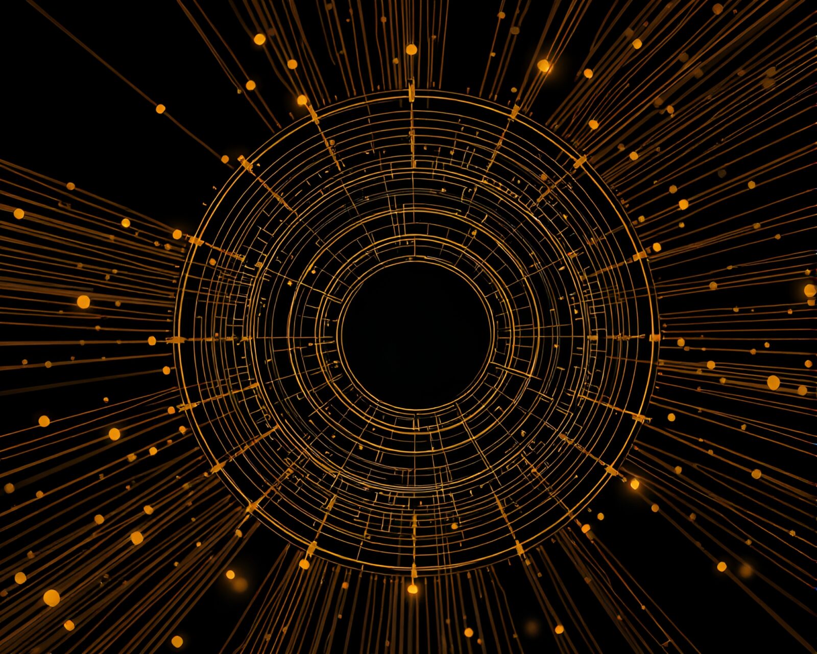 Off-center glowing ley lines with intricate bronze algorithmic patterns