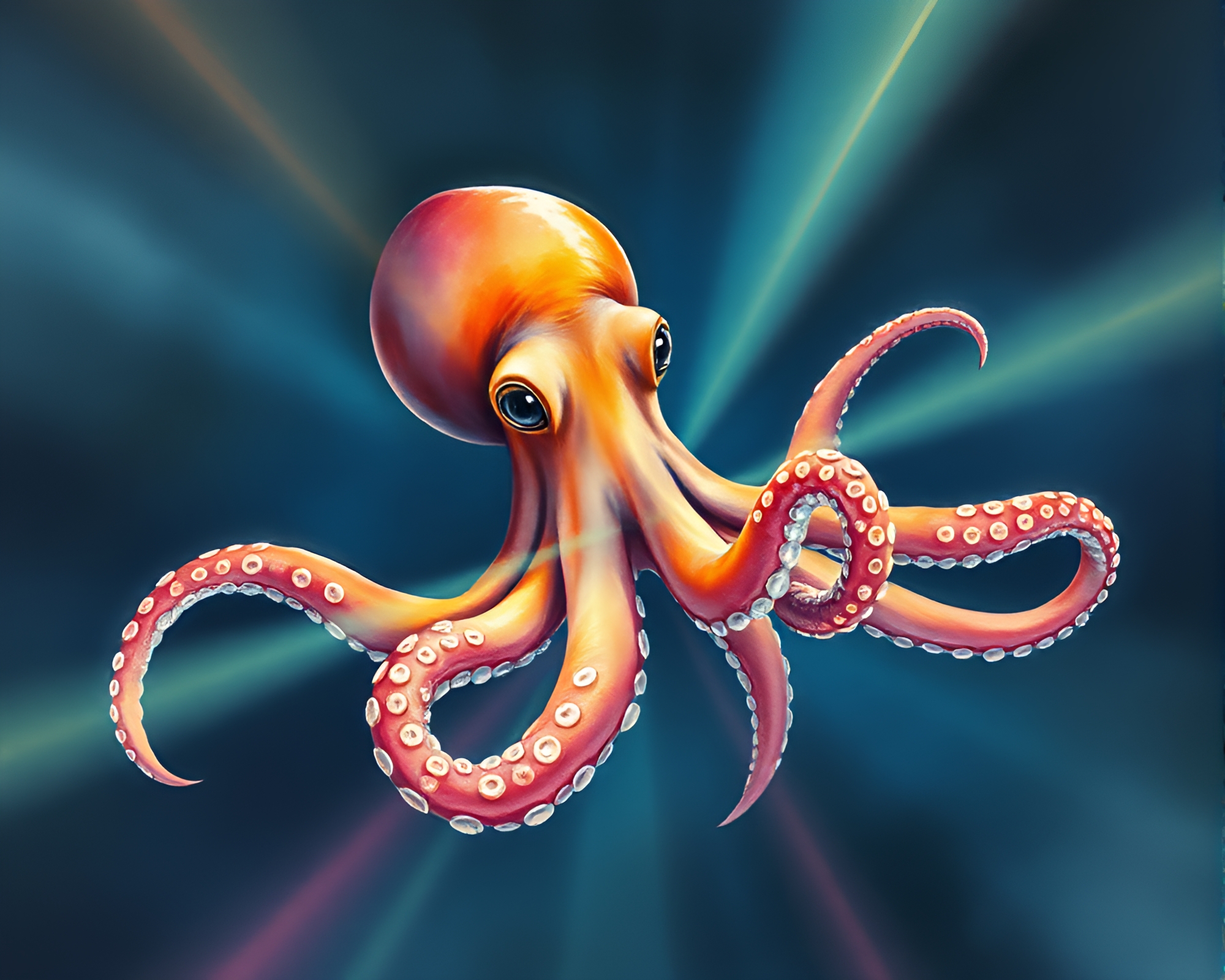 Mystical Octopus Conjuring Laser Beams Underwater – free AI stock image
