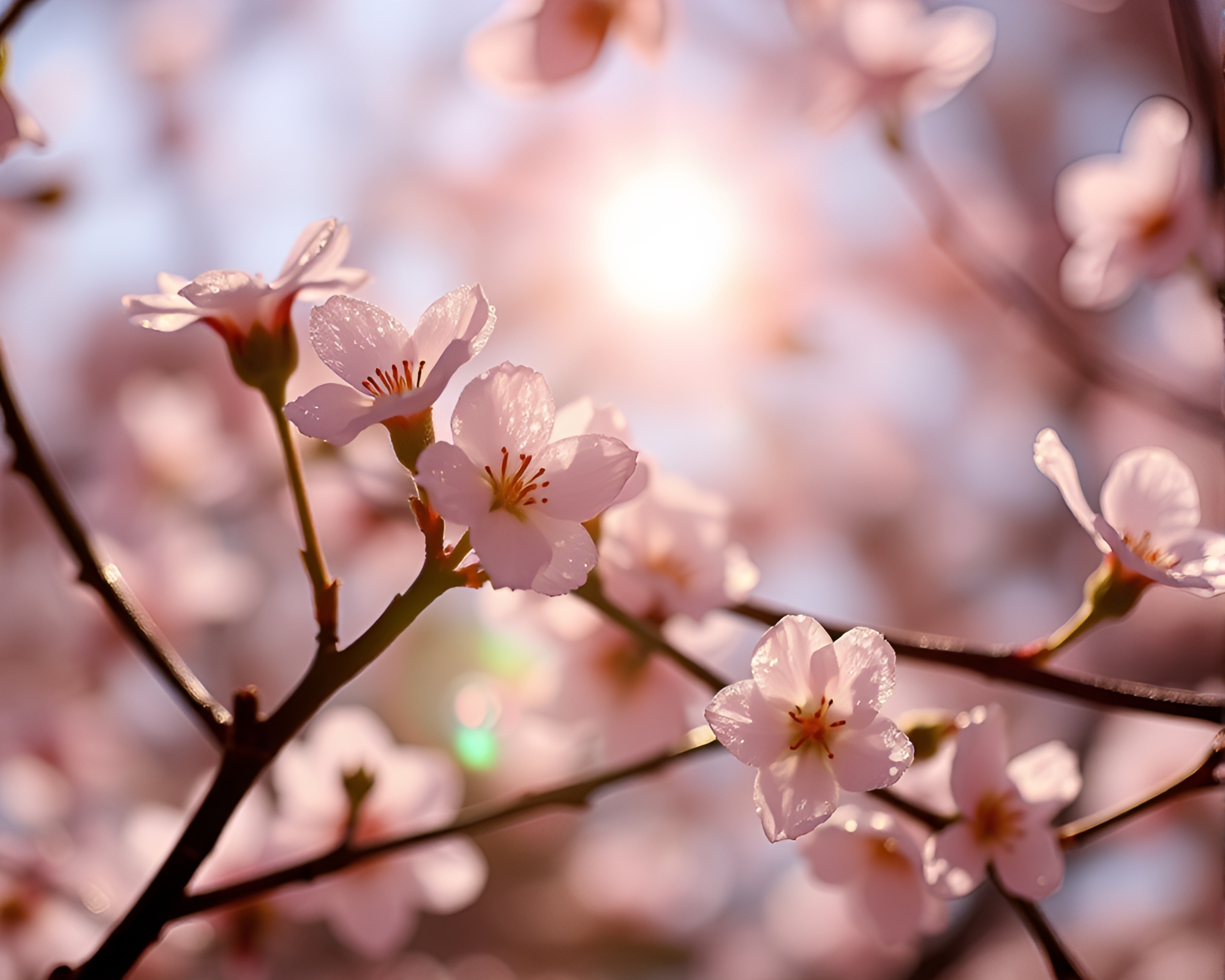 Spring Blossom Metallic Flakes under Sun Glare – free AI stock image