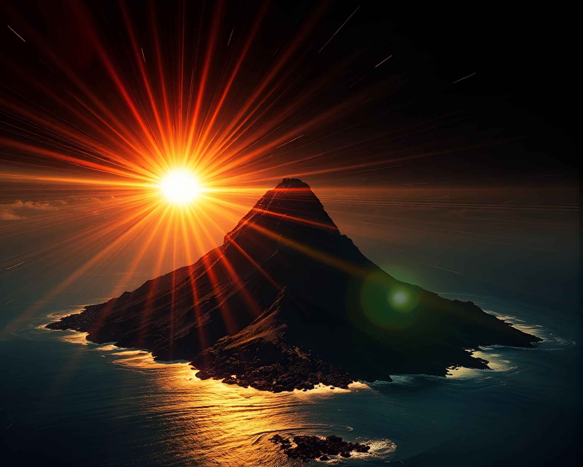 Erupting Volcano: Backscatter Lens Flare Op Art – free AI stock image