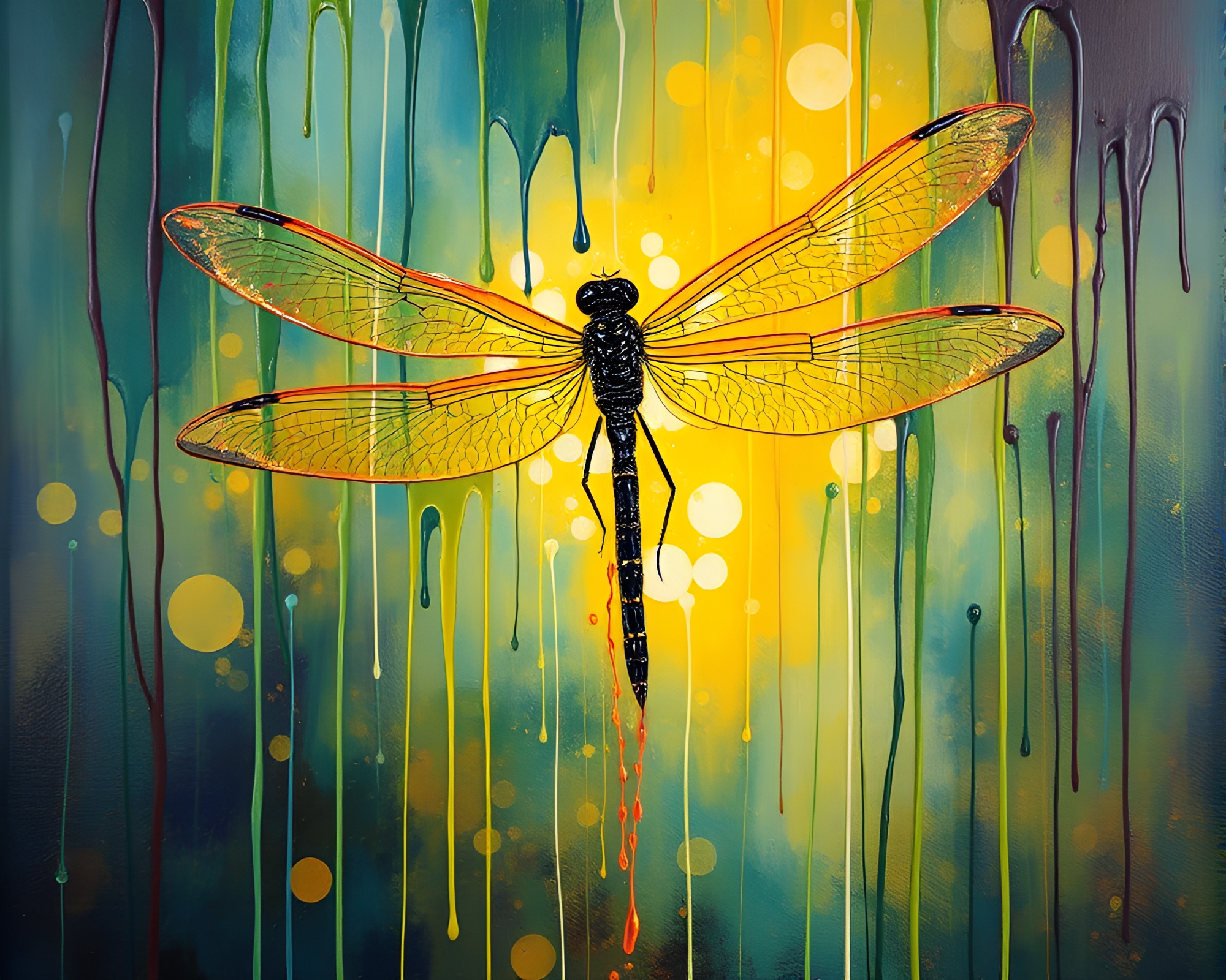 Dragonfly Dream in Acrylic Paint Drips – free AI stock image