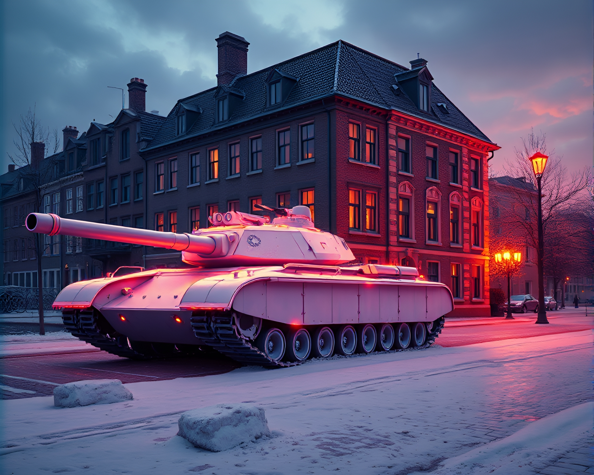 Armored tank in architectural infrared light – free AI stock image
