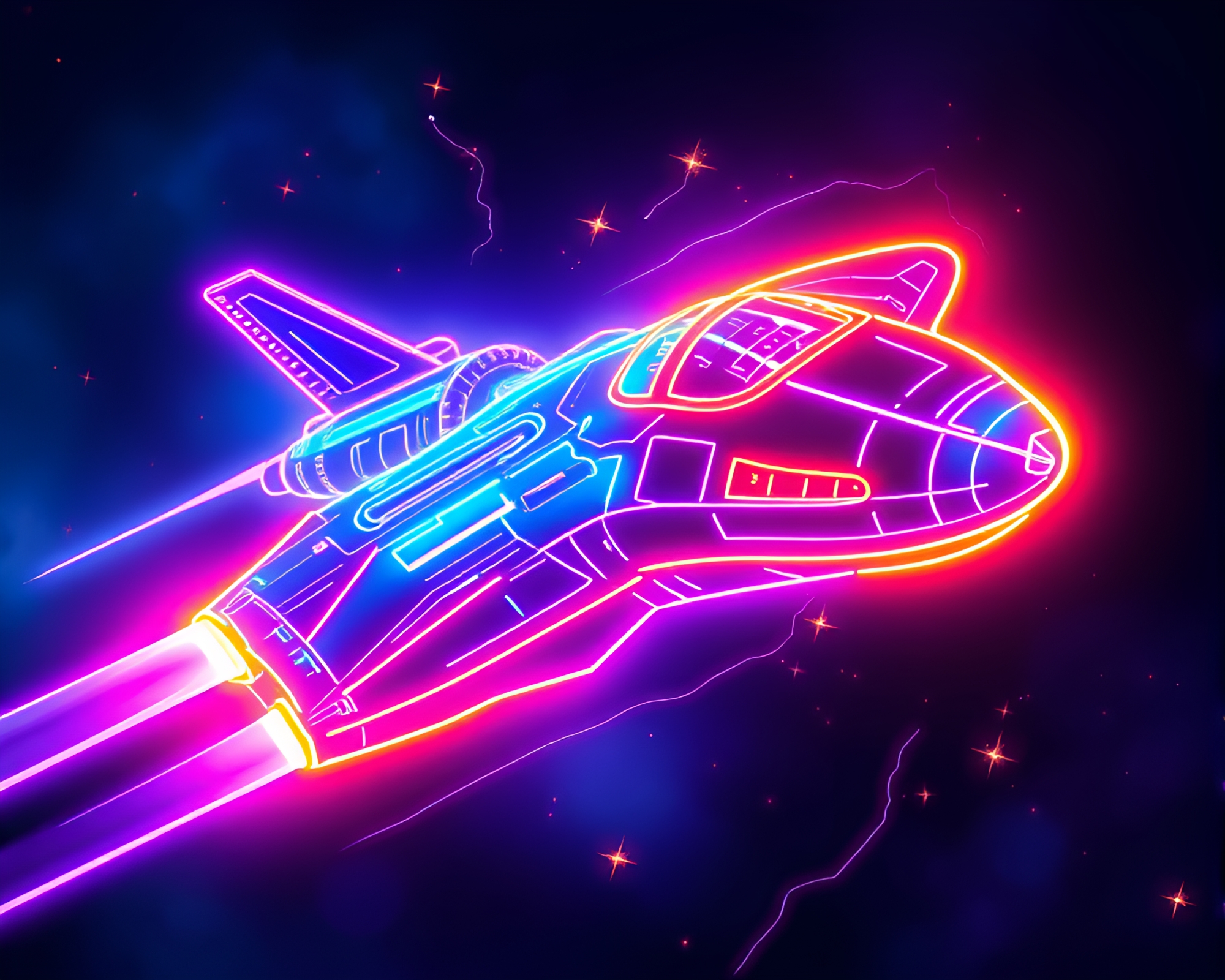 Neon Wireframe Space Shuttle Sorcery Aura Glow – free AI stock image
