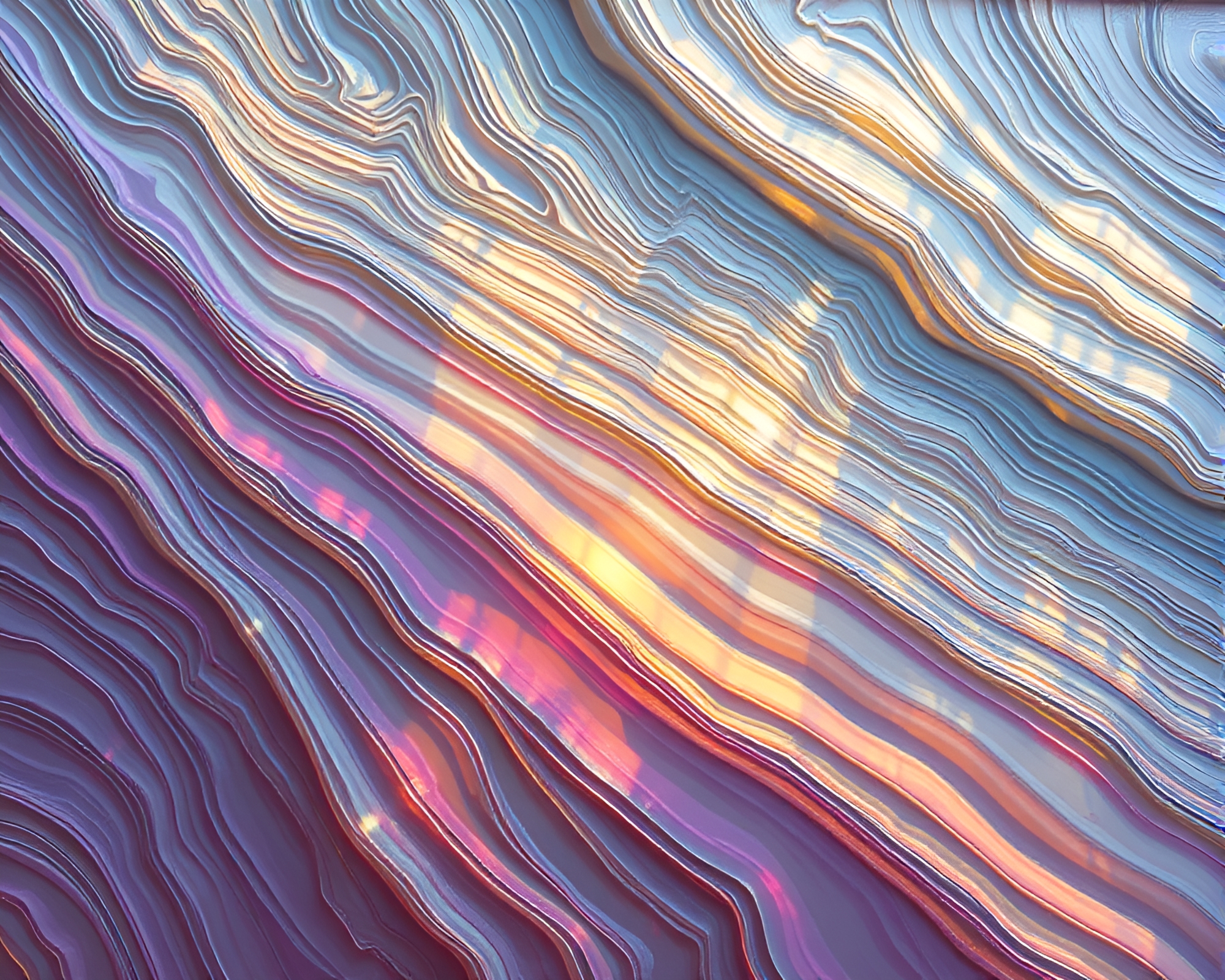 Impasto ridges create prism-like ribbon glow – free AI stock image