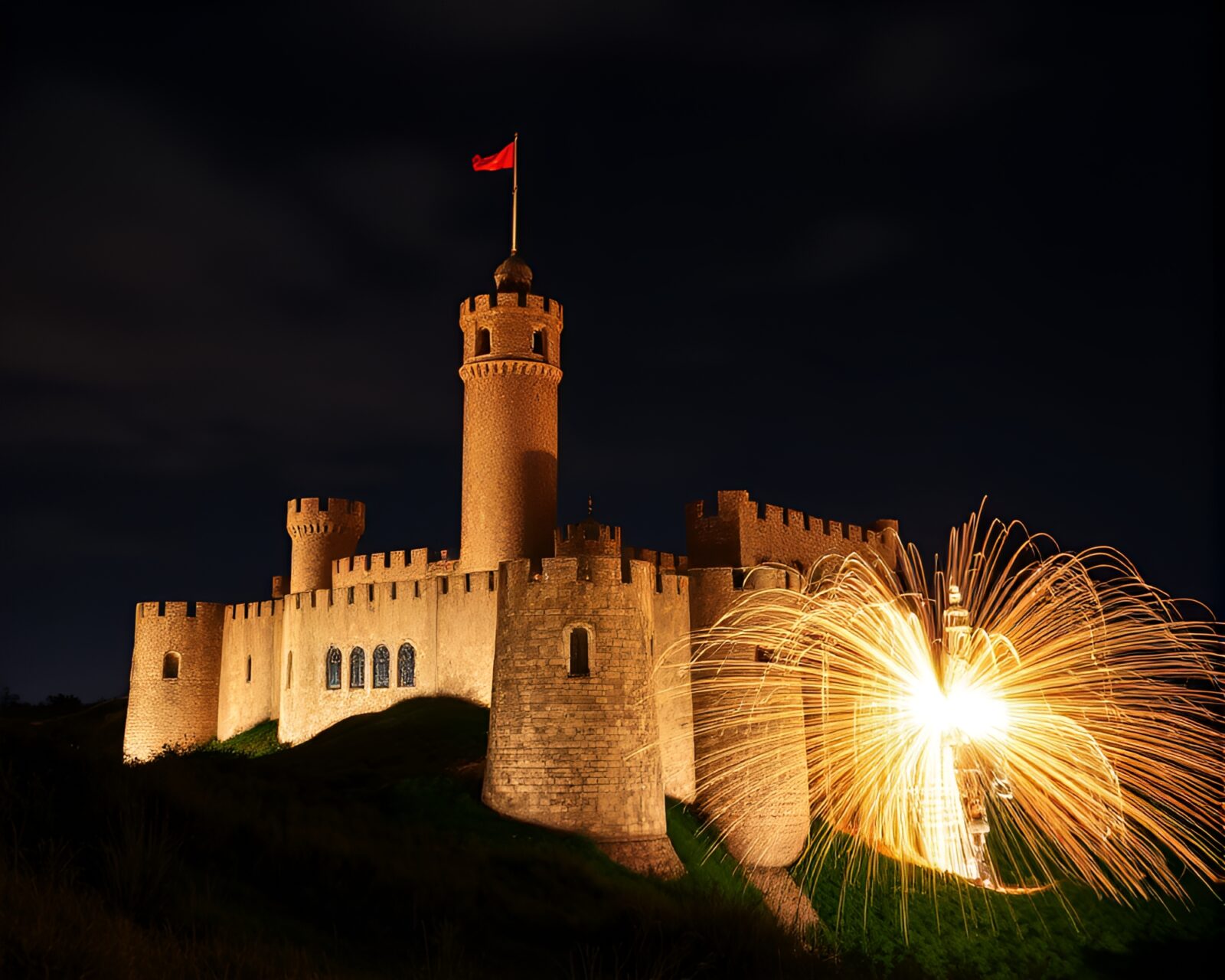 Castle in golden savannah with zoom burst effect